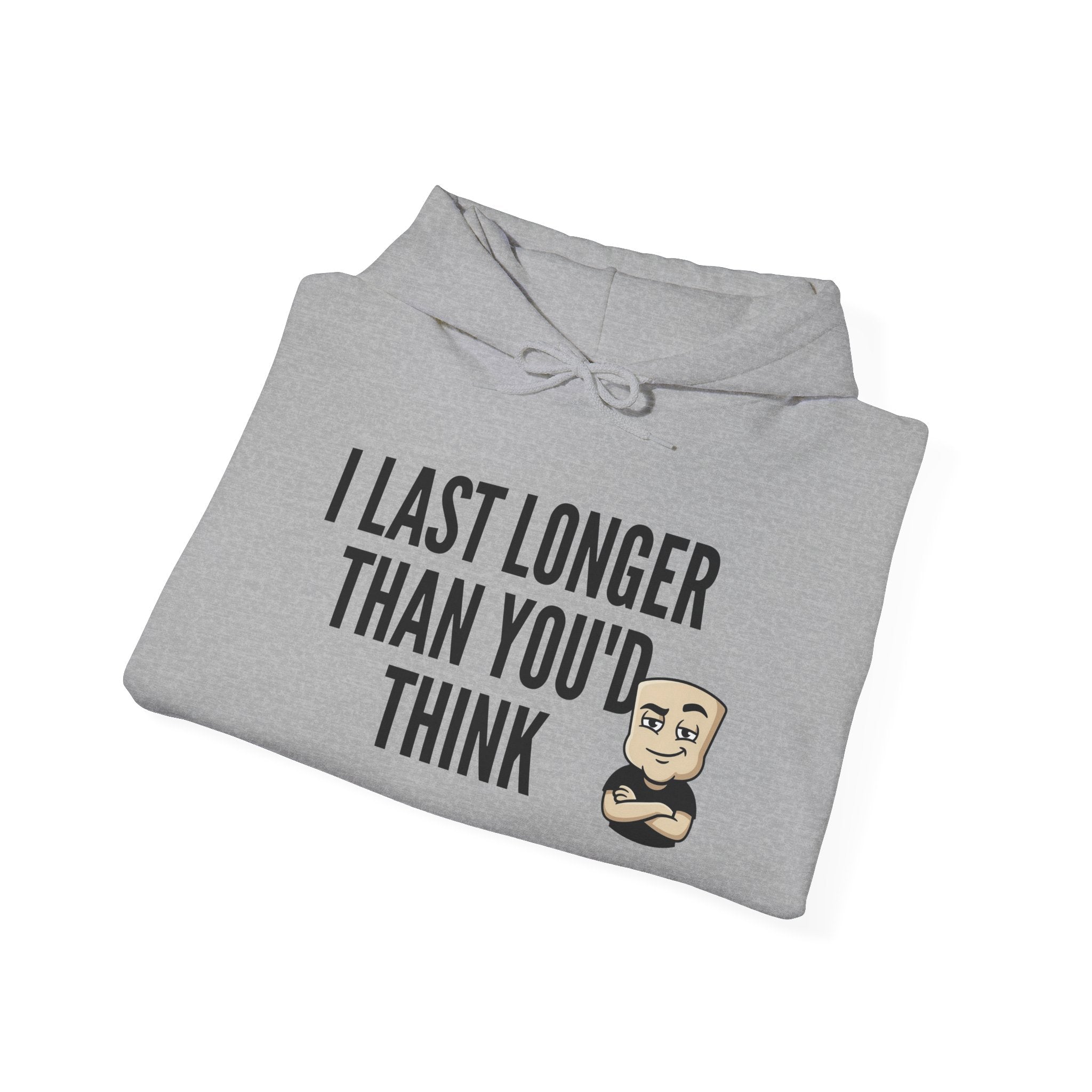 I Last Longer Than You'd Think Hoodie | Funny Adult Humor Beard Guy Graphic Sweatshirt Gift