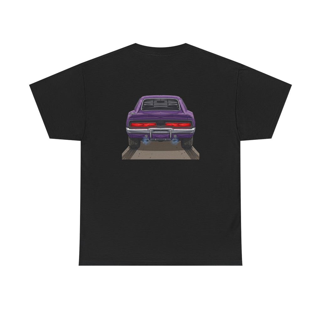 Retro Purple Muscle Car Tee | Front and Back Car Illustration