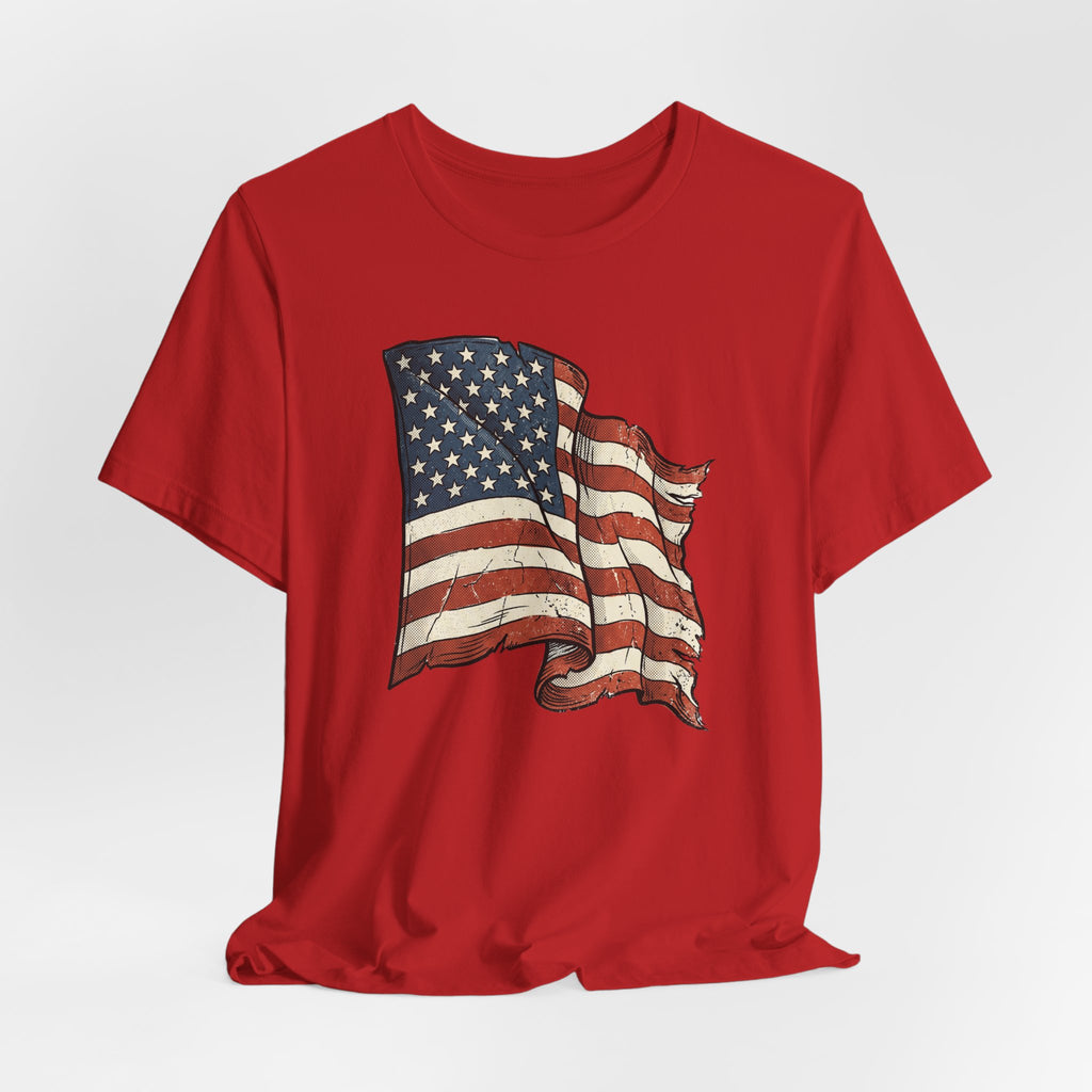 Vintage Waving American Flag T-Shirt | USA Stars Stripes Distressed Patriotic Graphic Tee