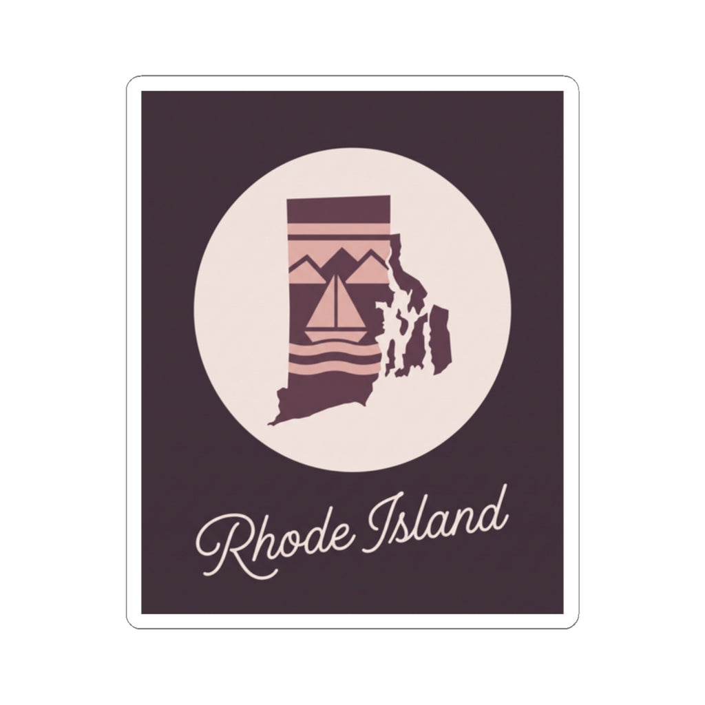 Rhode Island state silhouette decal with lighthouse illustration and white 'Rhode Island' script