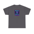 Wide Eyes Empty Tank T-shirt | Owl Illustration, Neon Purple & Teal Badge