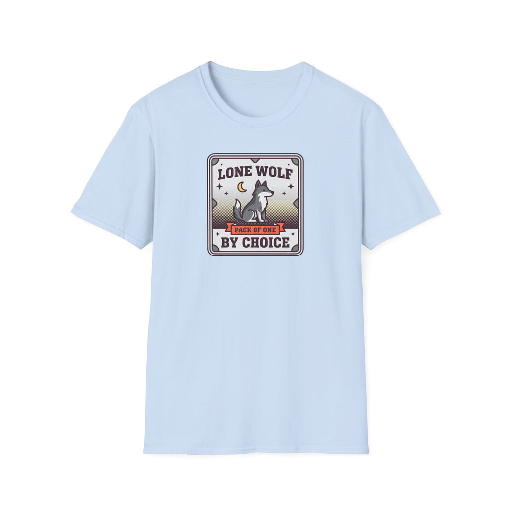 Funny Wolf T-Shirt | Lone Wolf By Choice Pack of One Moon Badge Graphic Tee | Wolf Lover Gift