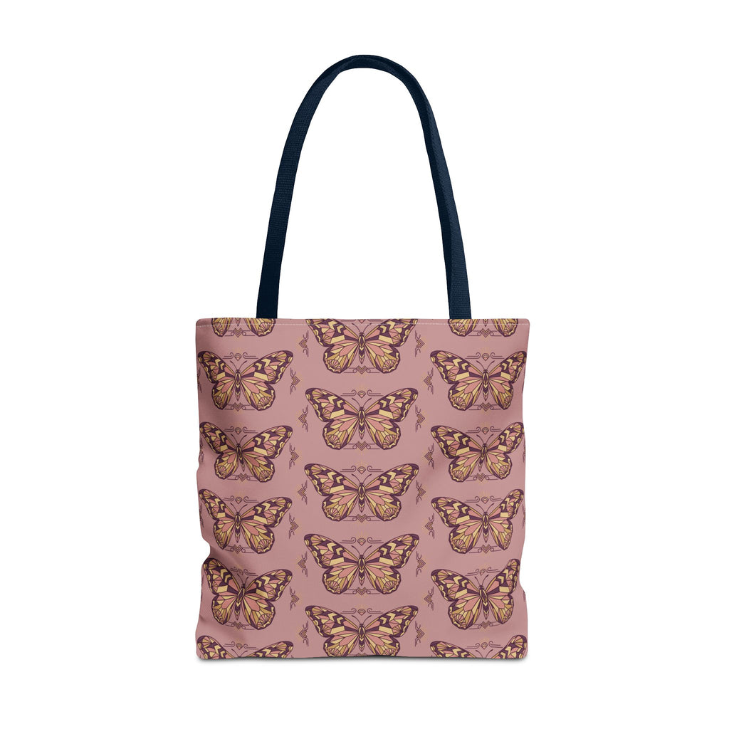 Tote bag with butterfly pattern all-over print, navy handles