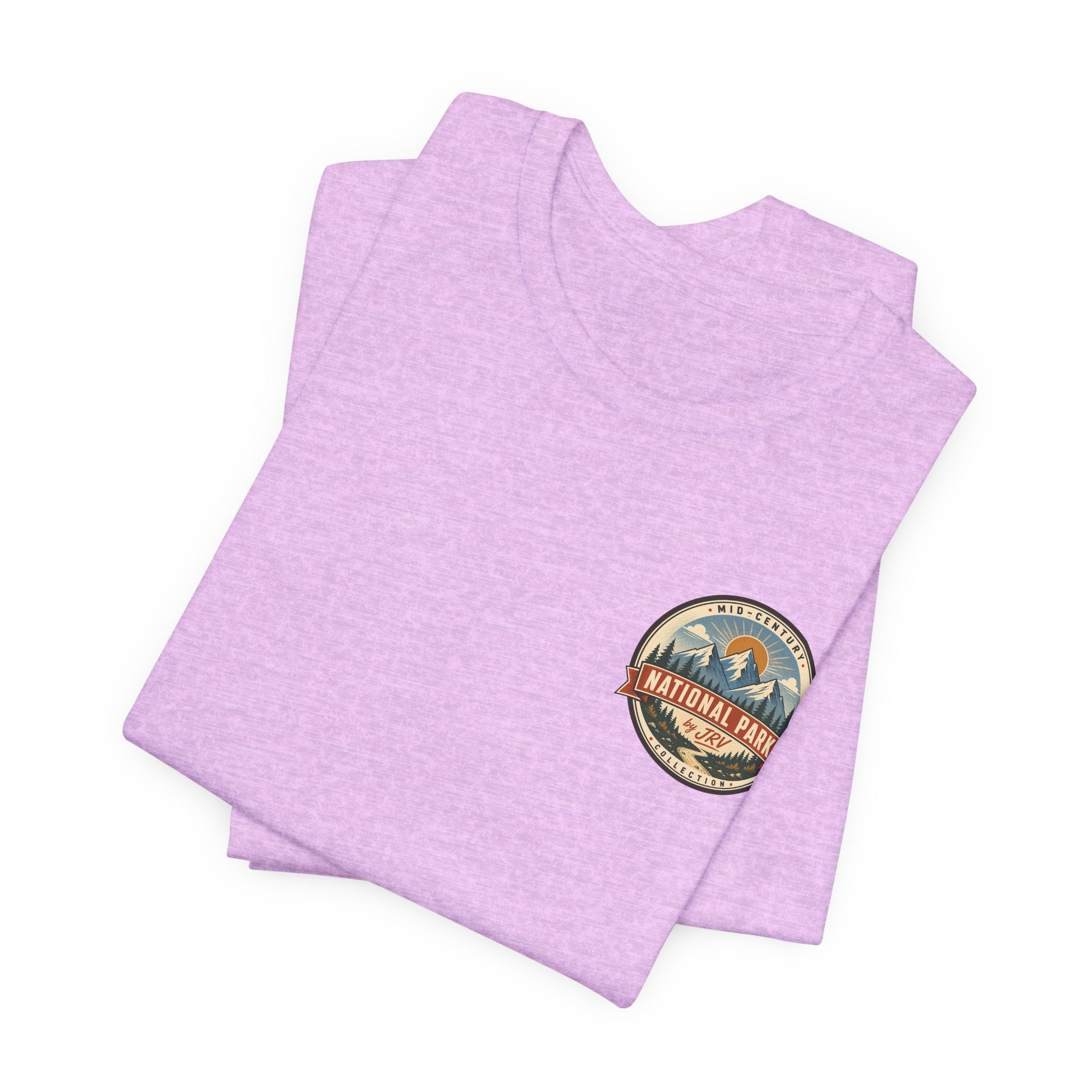 Lavender short-sleeve T-shirt, folded, with small circular National Park logo on the front.