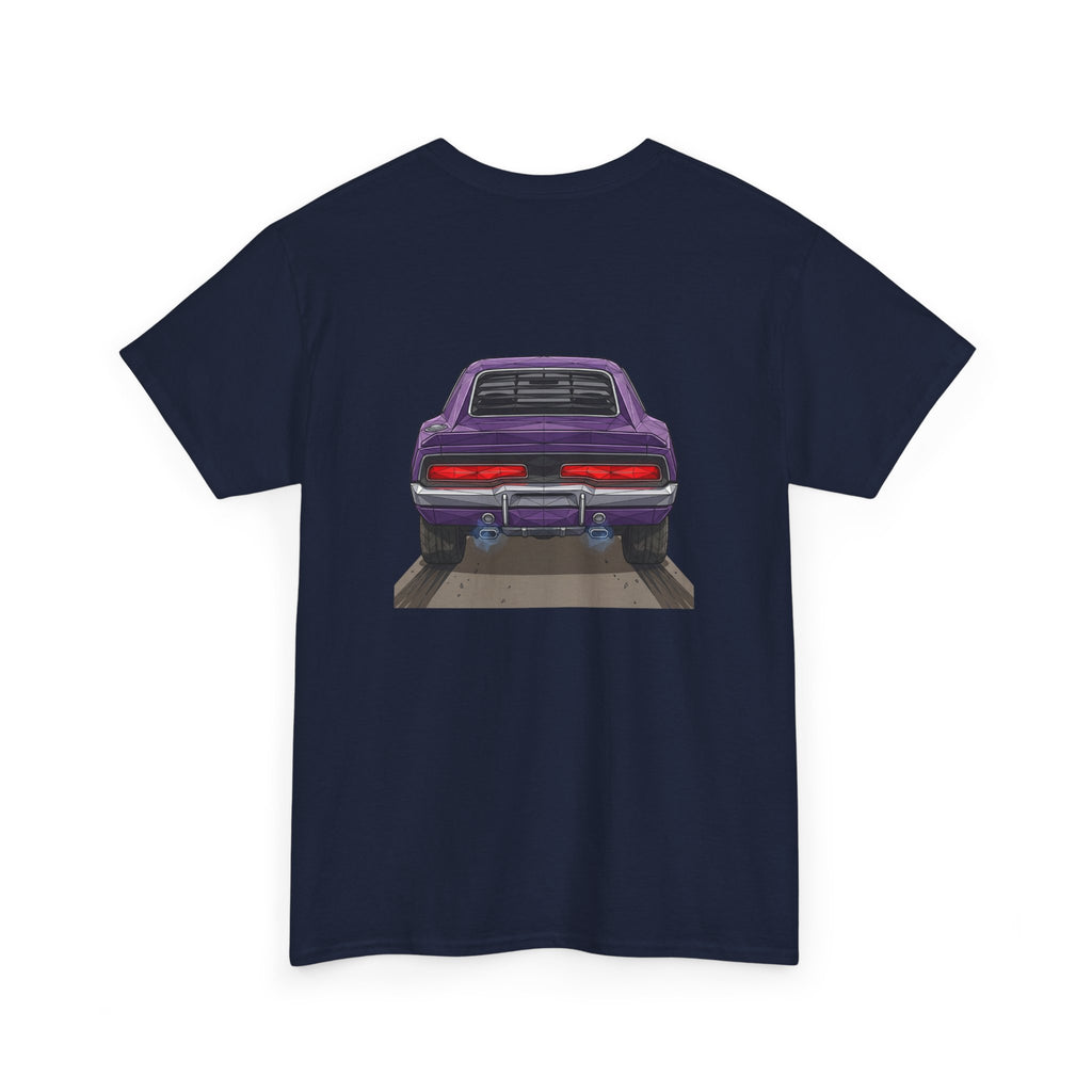 Retro Purple Muscle Car Tee | Front and Back Car Illustration