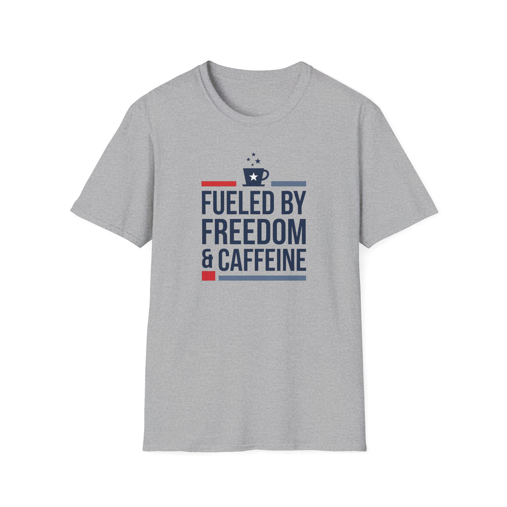 Fueled by Freedom & Caffeine T-Shirt | Patriotic Coffee Lover Tee | 4th of July Gift | Unisex Graphic Tee | American Pride