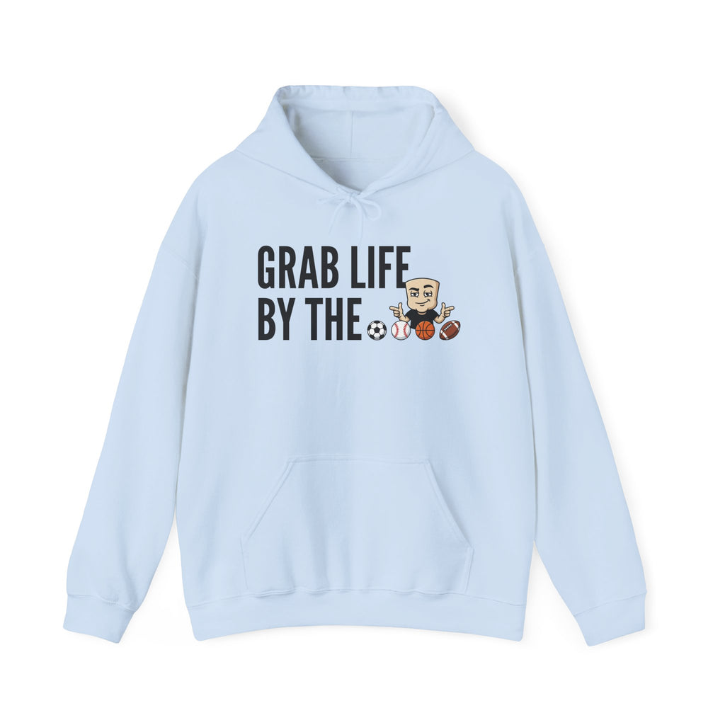 Grab Life By The Balls Hoodie | Funny Sports Ball Graphic Adult Humor Sweatshirt Gift