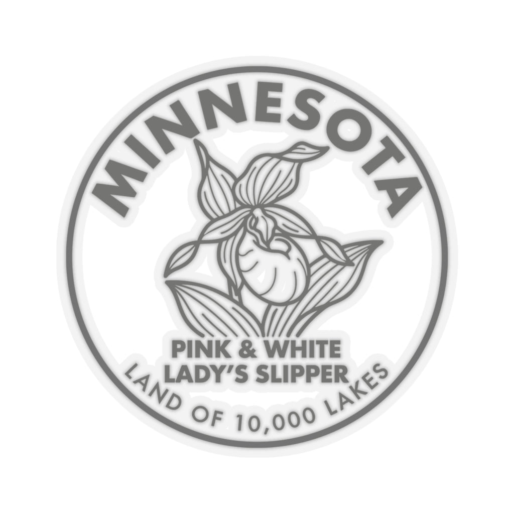 Minnesota Pink & White Lady’s Slipper sticker, round emblem with pink-and-white text