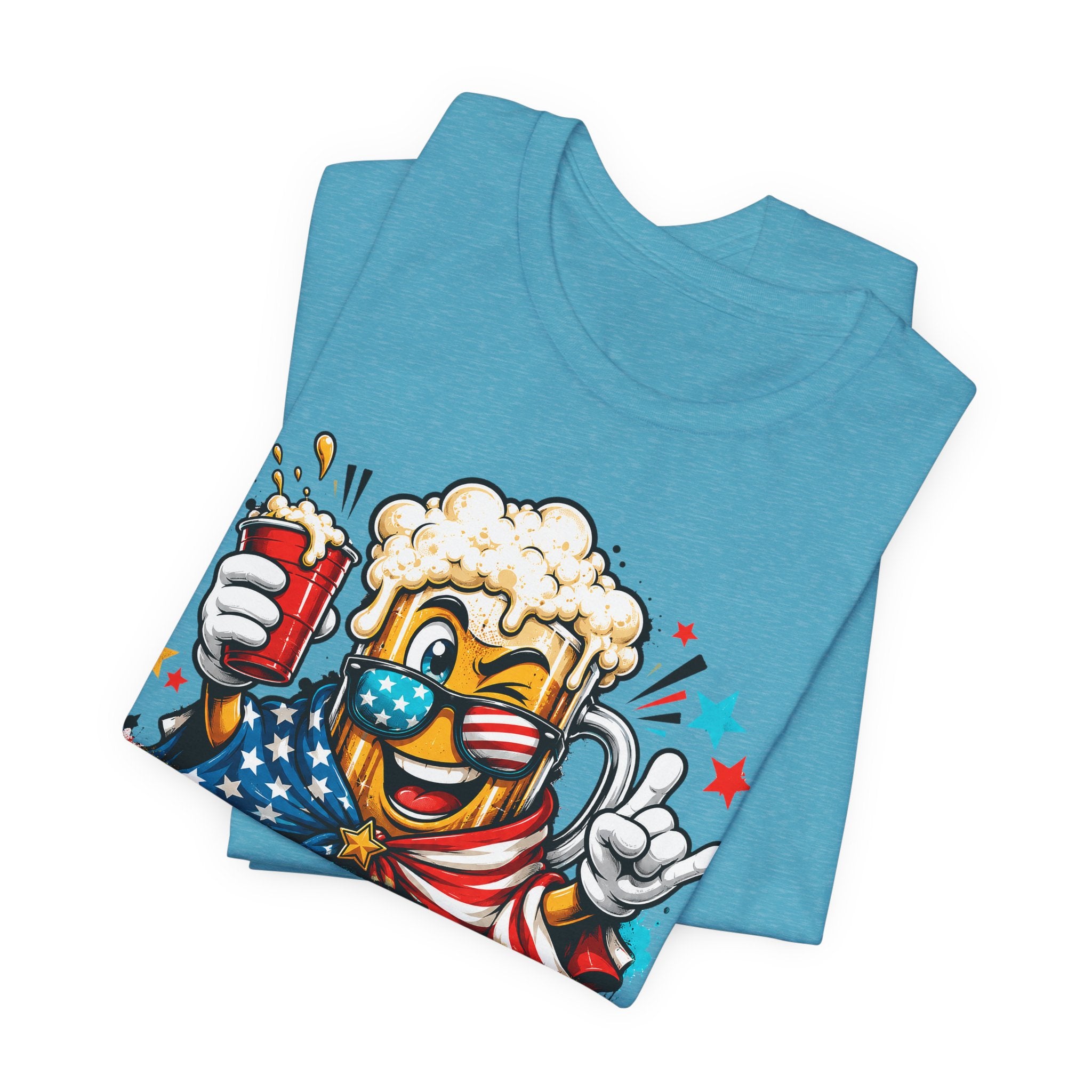 Red White & Brew 4th of July T-Shirt | Patriotic Beer Mascot American Flag Graphic Tee