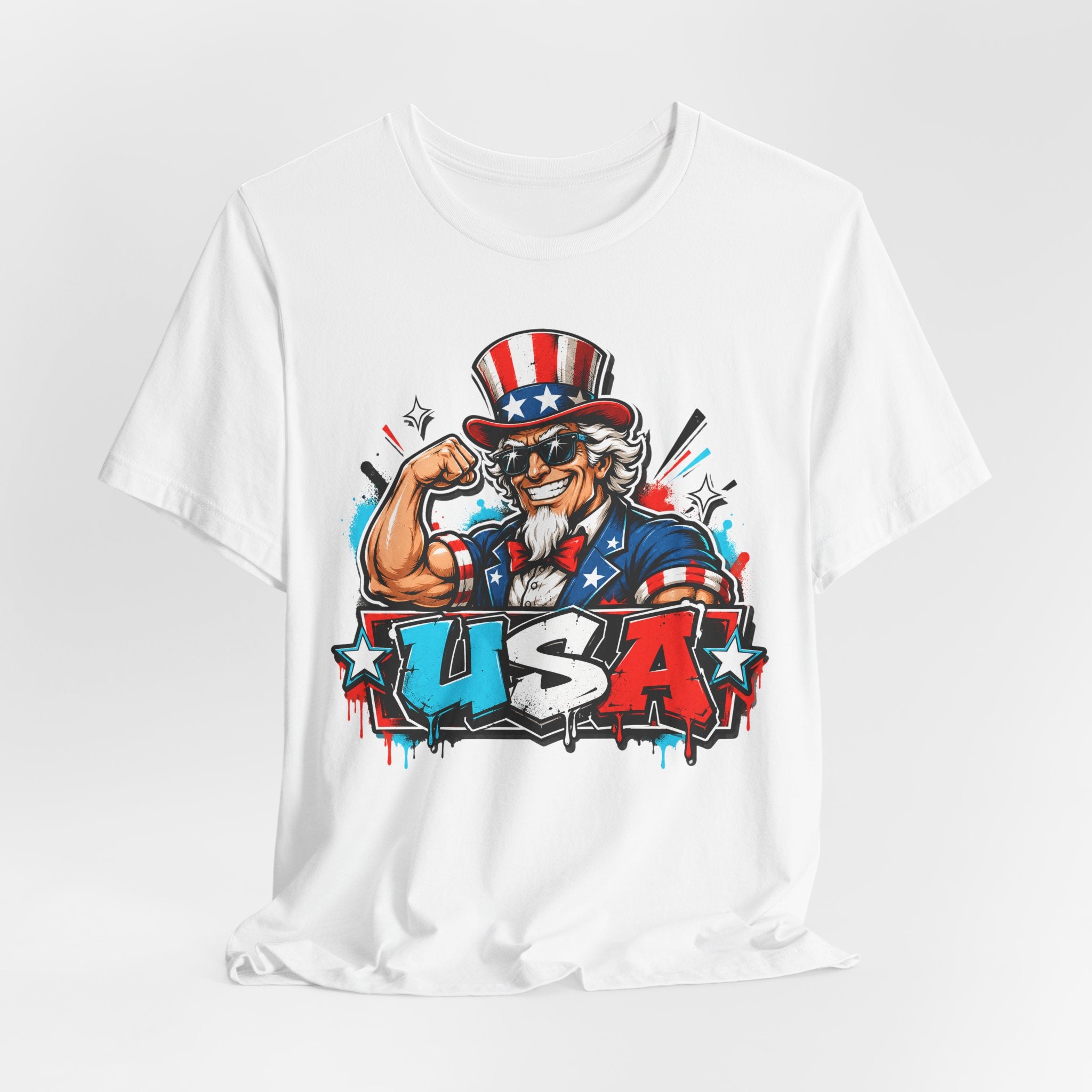 Patriotic Uncle Sam Muscle USA T-Shirt | 4th of July American Flag Graphic Tee