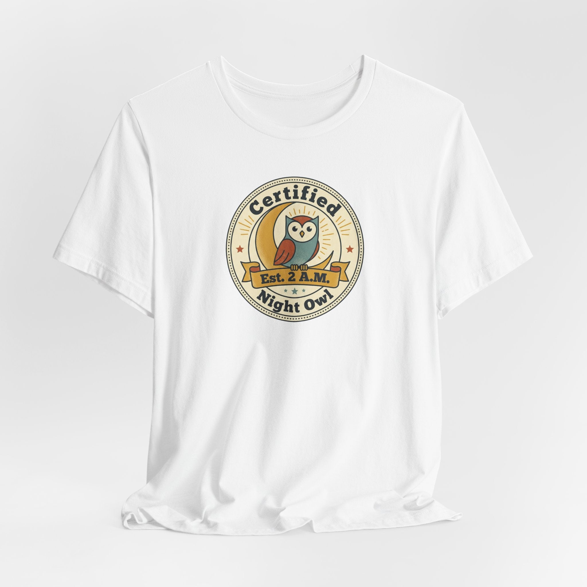 Certified Night Owl owl badge T-Shirt | 2 AM est. graphic tee
