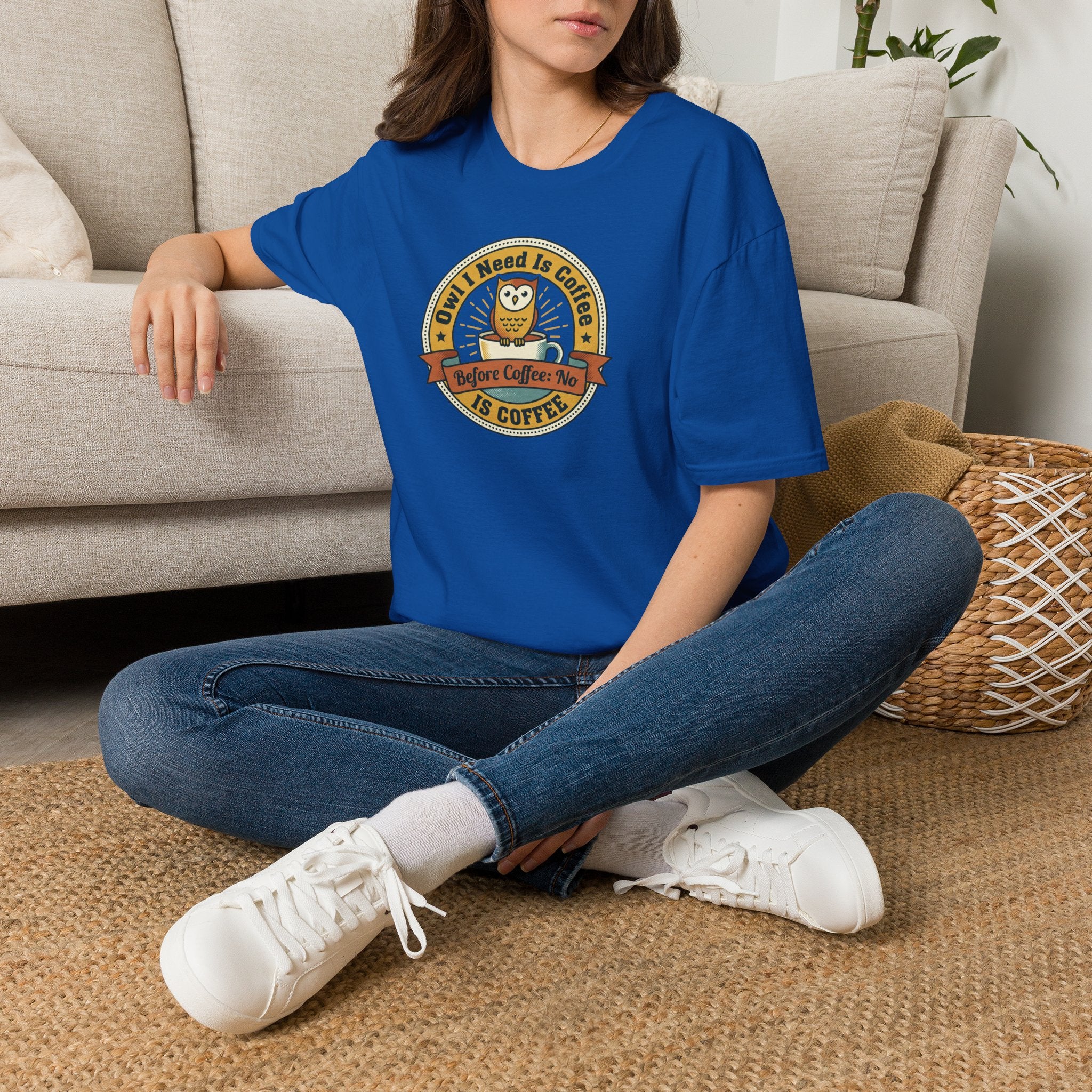 Owl I Need Is Coffee T-Shirt | Cute Coffee Owl Vintage Badge
