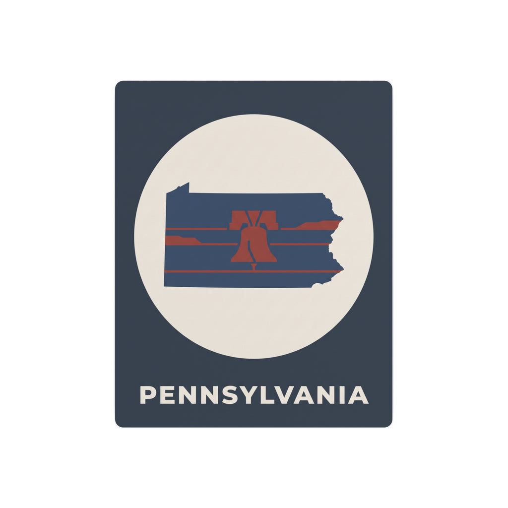 Dark blue Pennsylvania Liberty Bell outline metal wall plaque with oval graphic and PENNSYLVANIA
