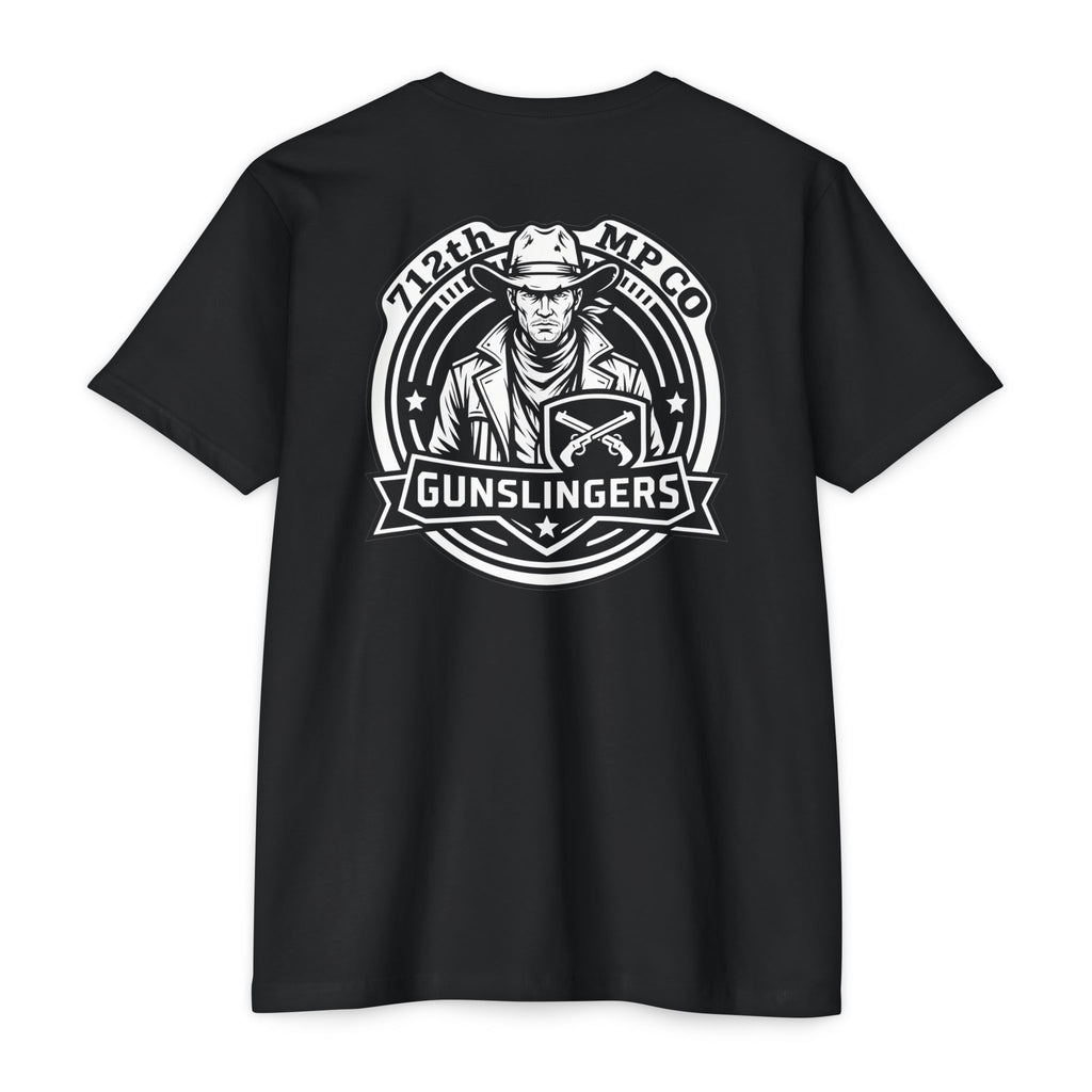 Black T-shirt with large Gunslingers emblem graphic on chest