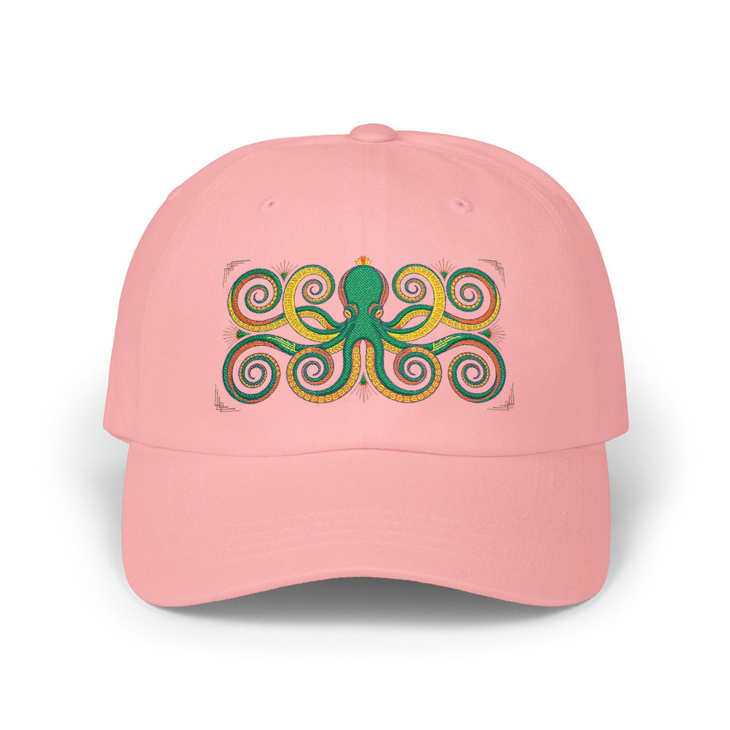 Octopus Swirl Dad Cap — Nautical Green & Gold Embroidered Baseball Hat
