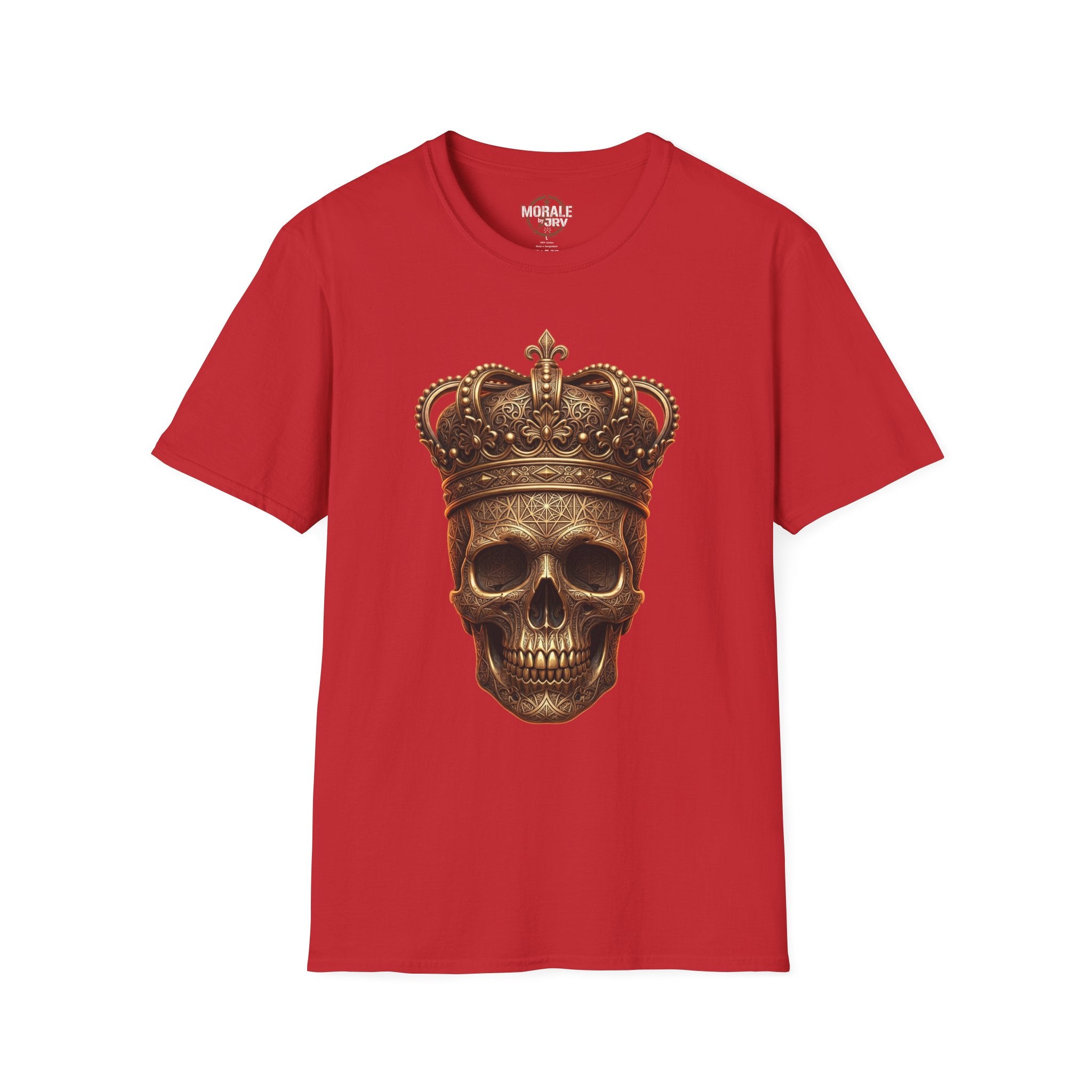 Red gothic skull T-shirt with gold crown front print