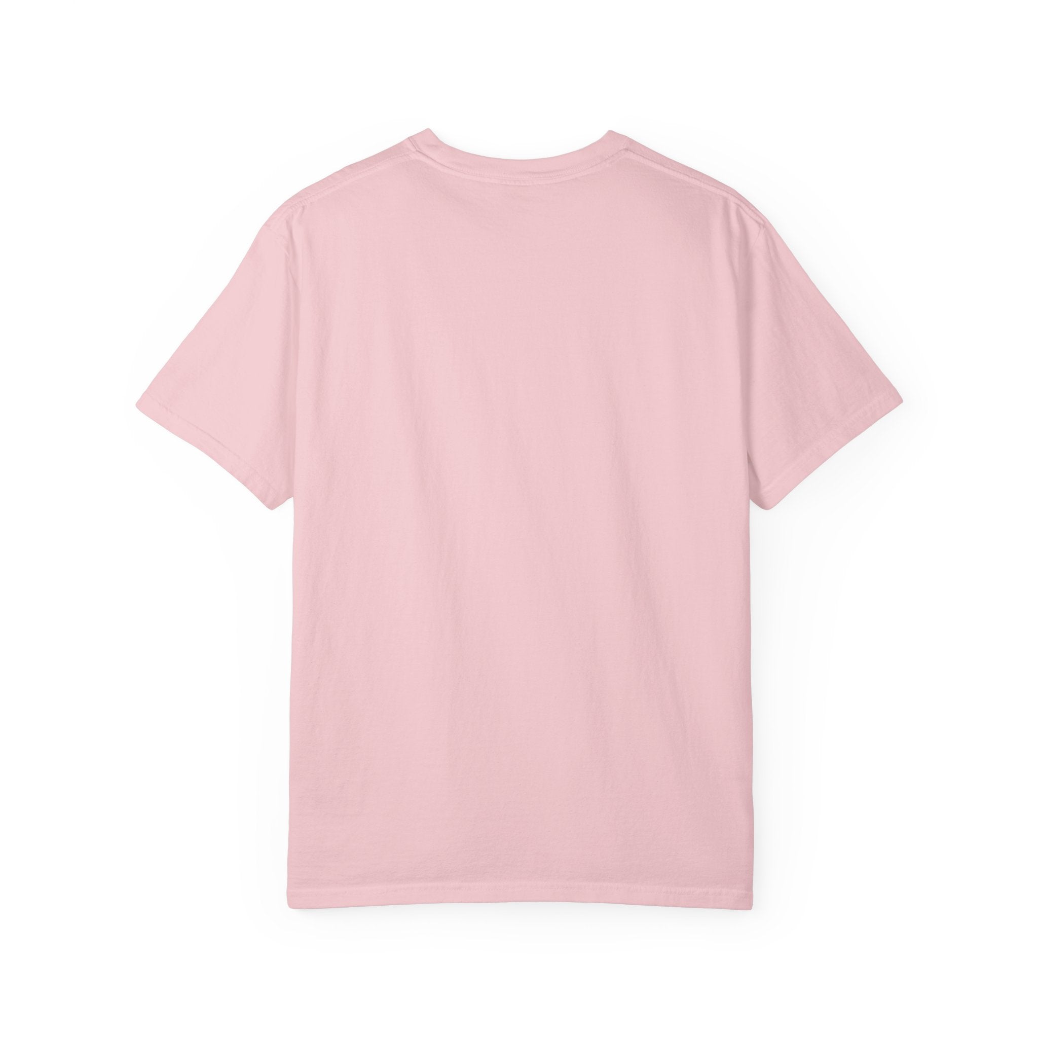 Pink T-shirt with crew neck, plain front (no visible graphic)