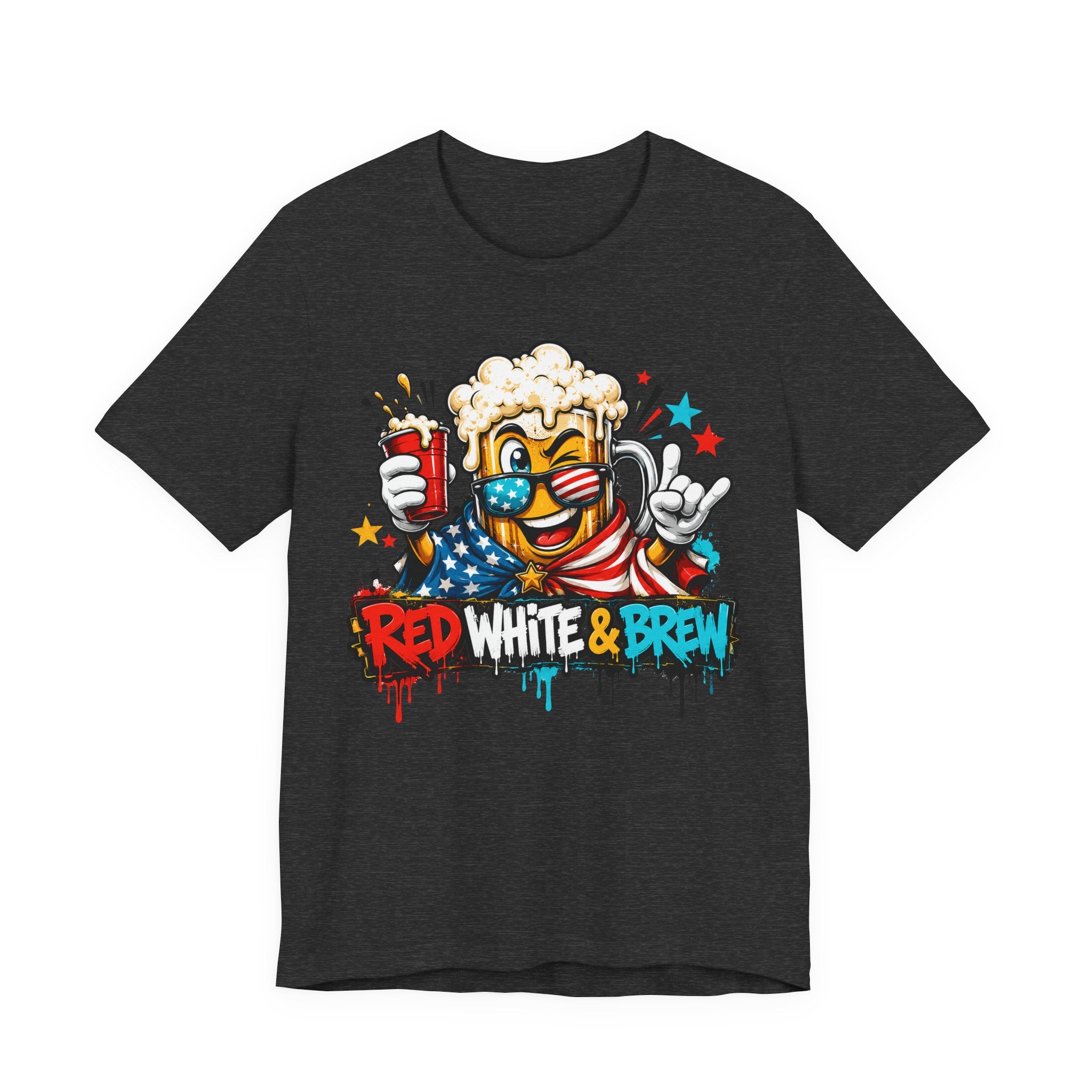 Red White & Brew 4th of July T-Shirt | Patriotic Beer Mascot American Flag Graphic Tee