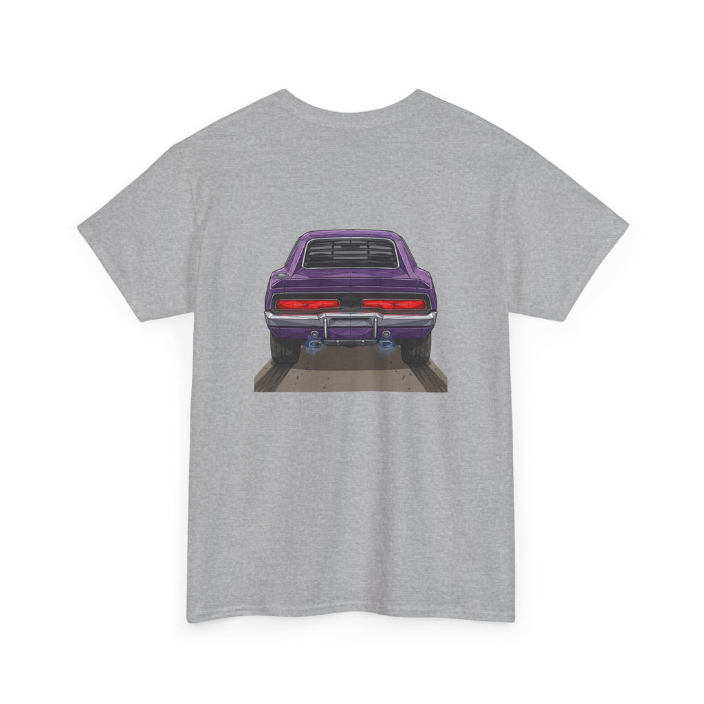 Retro Purple Muscle Car Tee | Front and Back Car Illustration