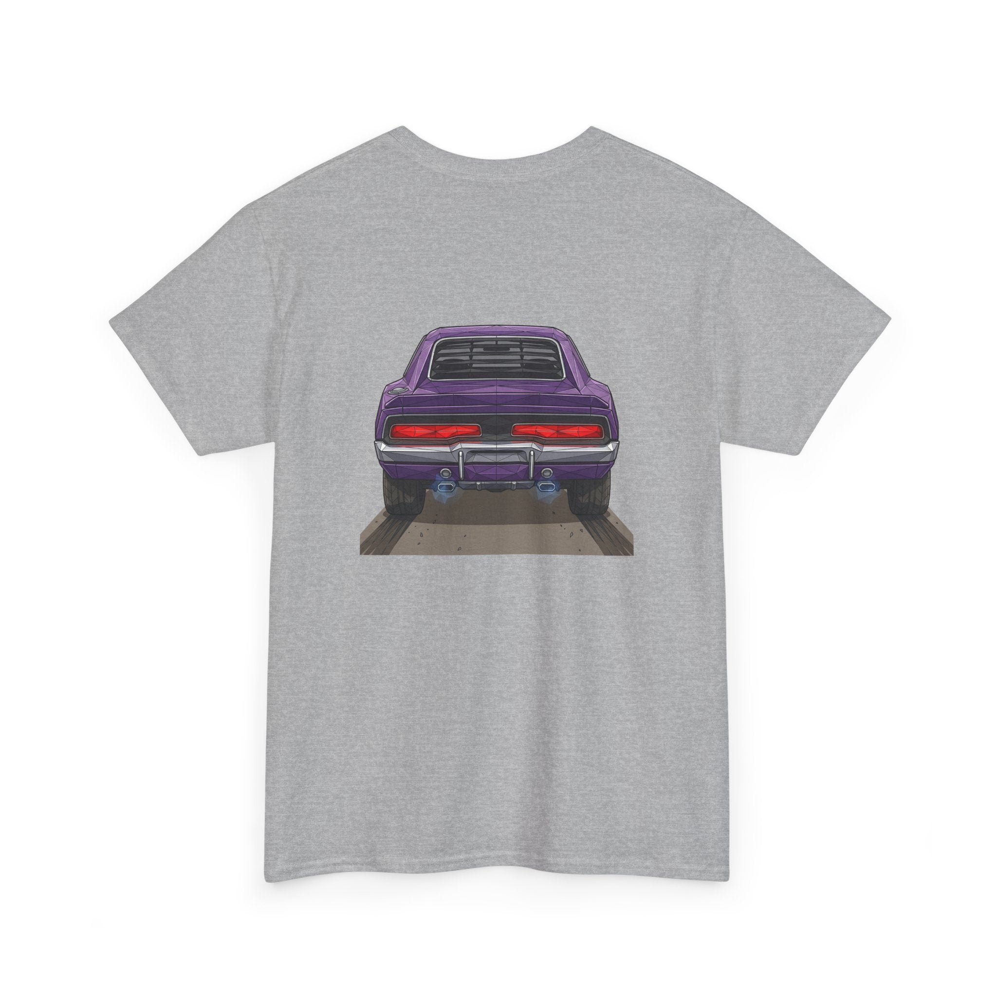Retro Purple Muscle Car Tee | Front and Back Car Illustration