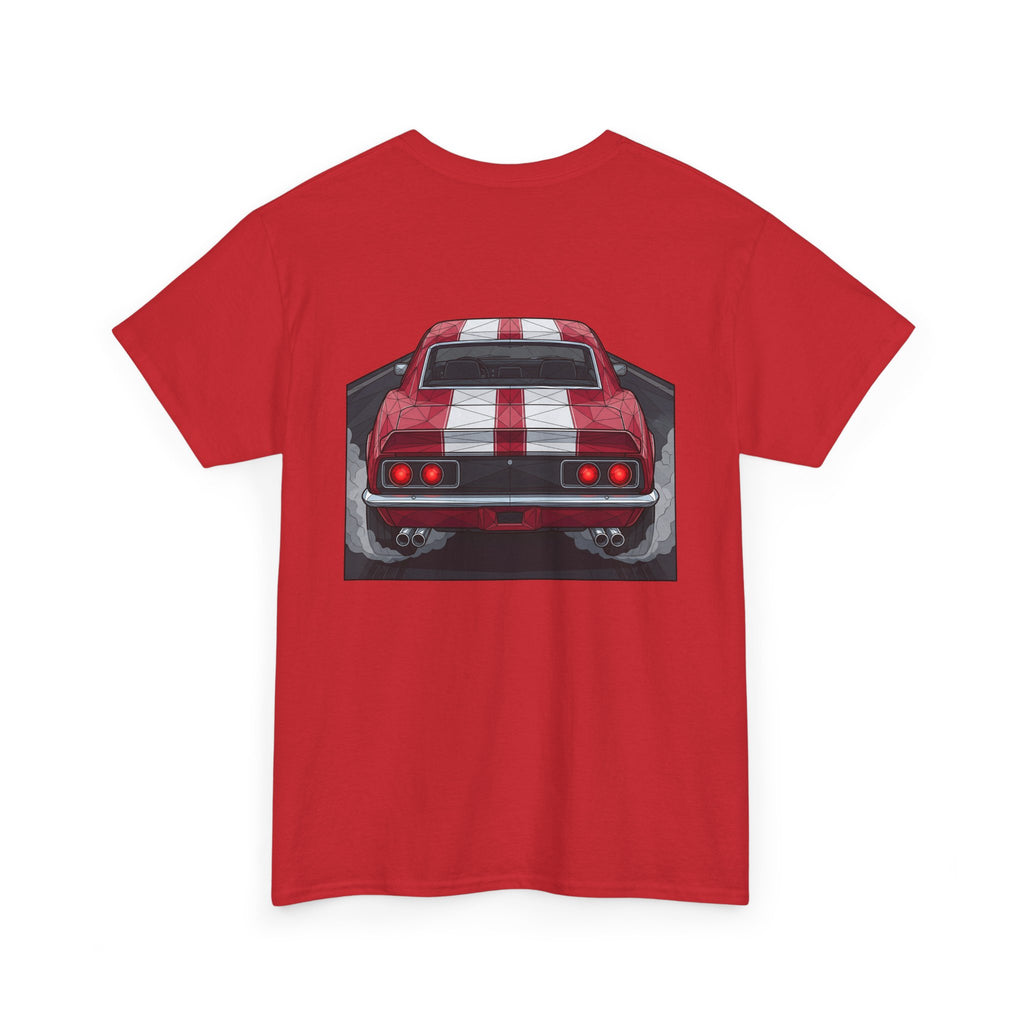 70s Red Muscle Car Tee | Front and Back Vintage Car Illustration