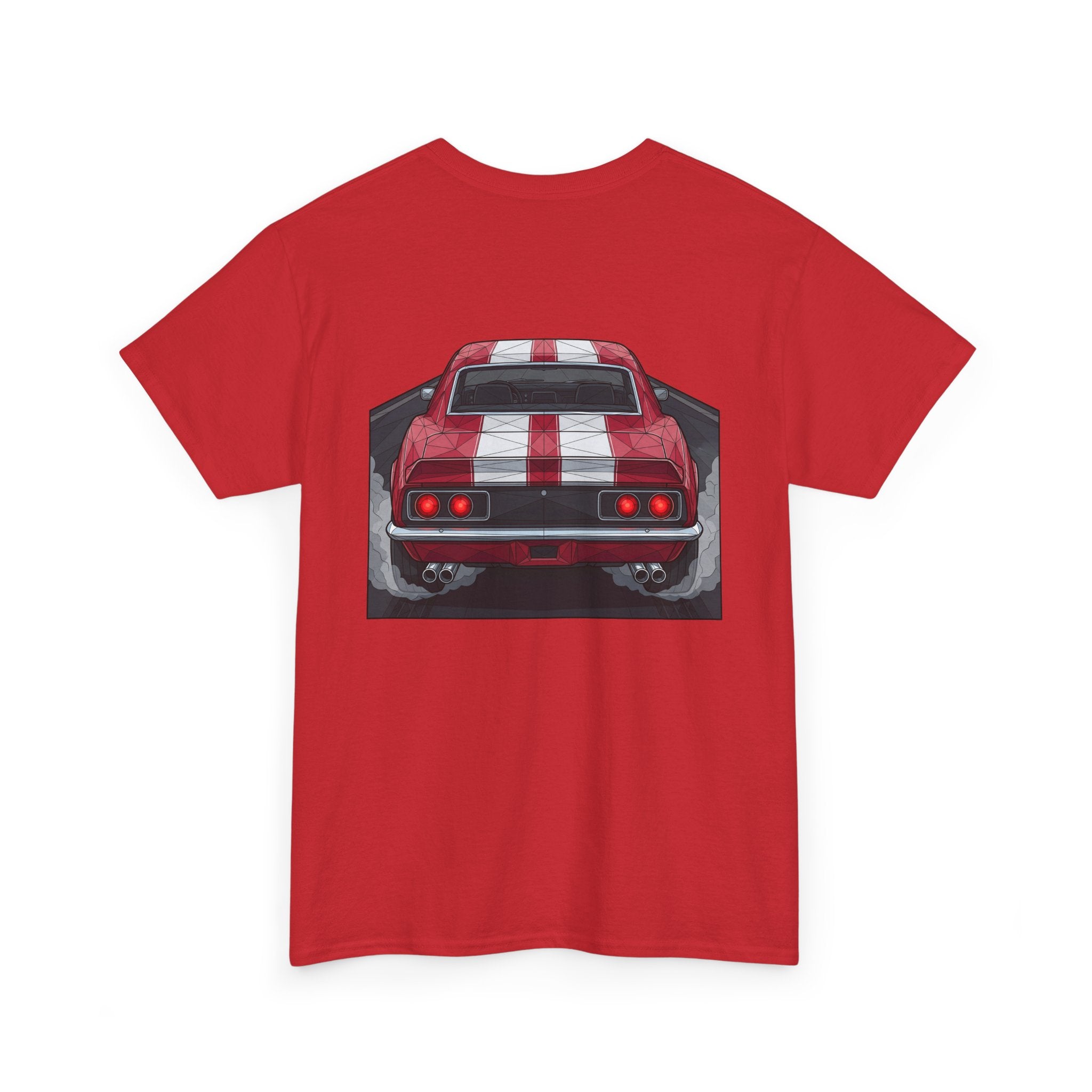 70s Red Muscle Car Tee | Front and Back Vintage Car Illustration