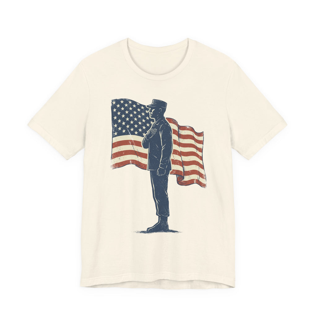 Saluting Soldier with American Flag T-Shirt | Patriotic Military Tee