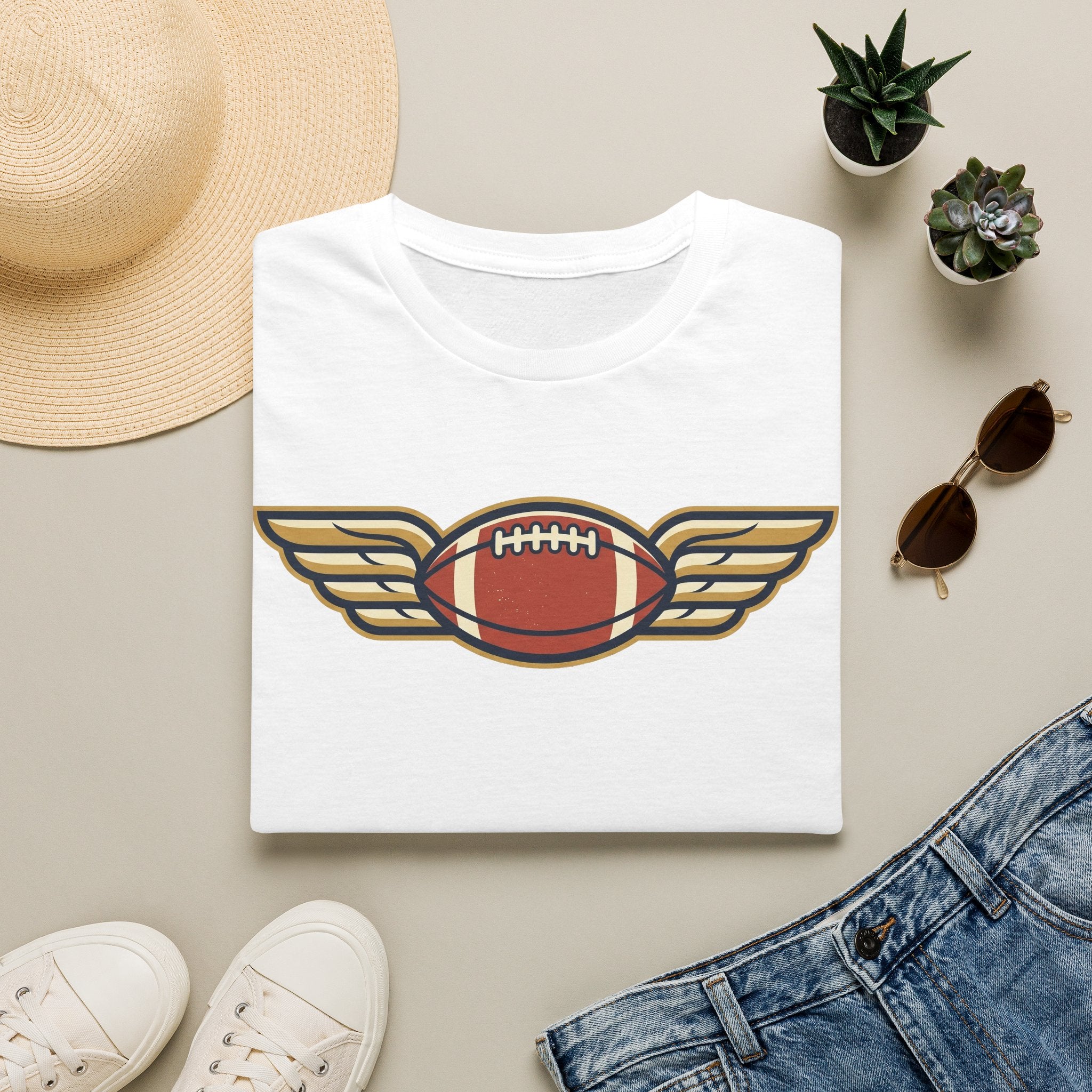 Winged Football T-Shirt | Vintage Retro Flying Football Tee