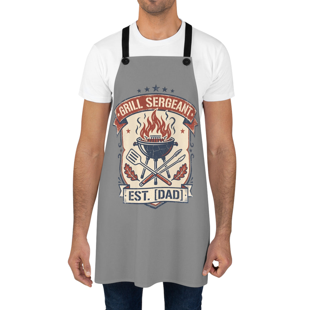 Grill Sarge Apron for Dad | Funny BBQ Grilling Apron | Retro Badge Cooking Apron | Fathers Day Gift | Adjustable Gray Apron