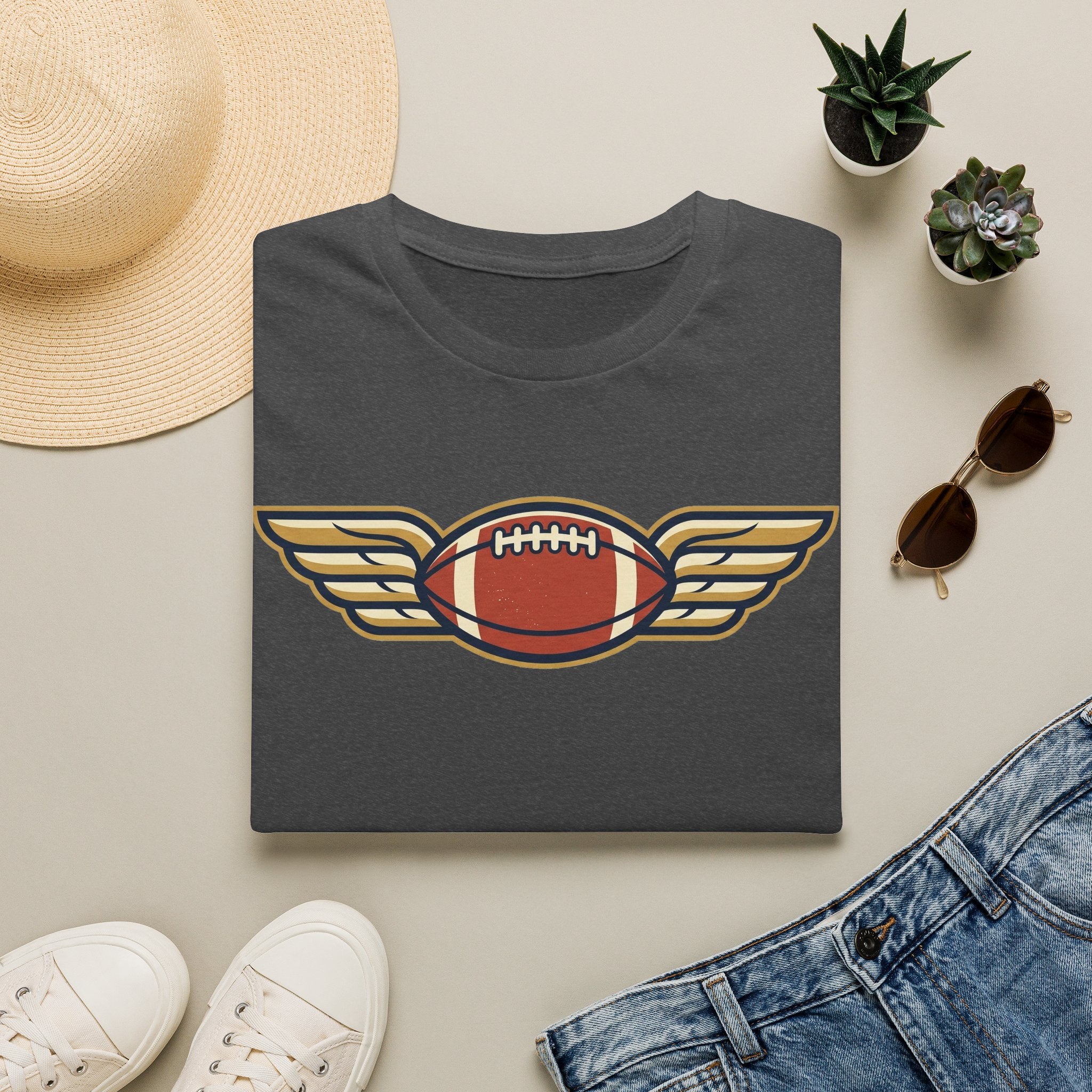 Winged Football T-Shirt | Vintage Retro Flying Football Tee