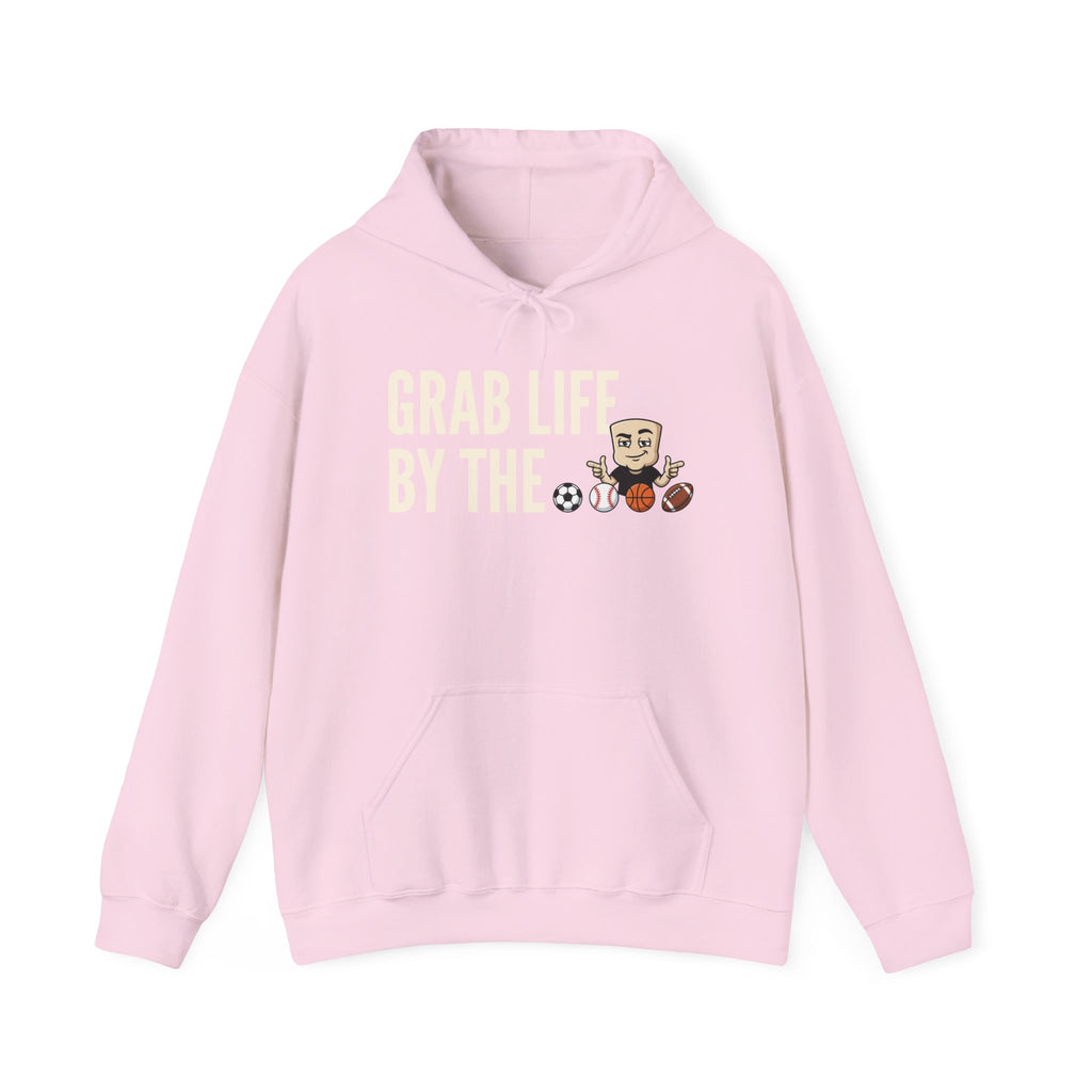 Grab Life By The Balls Hoodie | Funny Sports Ball Graphic Adult Humor Sweatshirt Gift