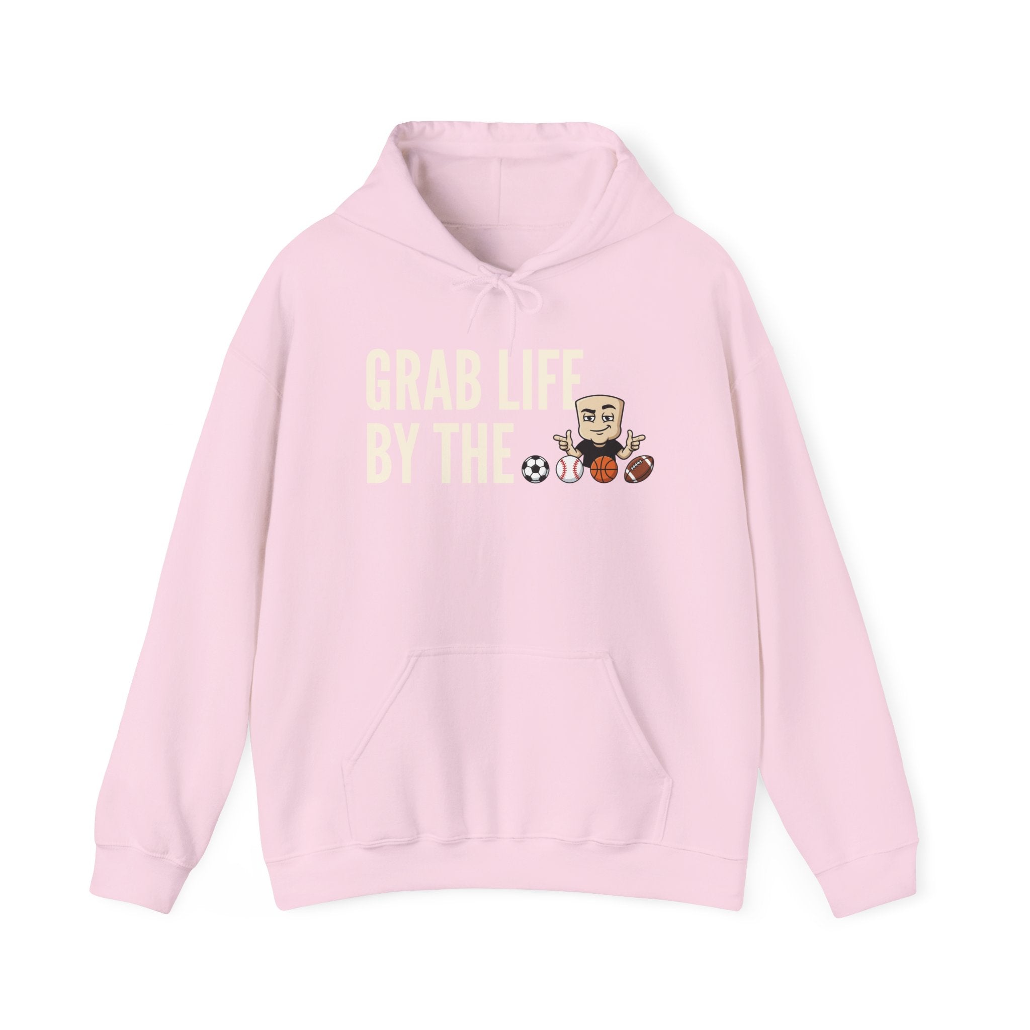 Grab Life By The Balls Hoodie | Funny Sports Ball Graphic Adult Humor Sweatshirt Gift
