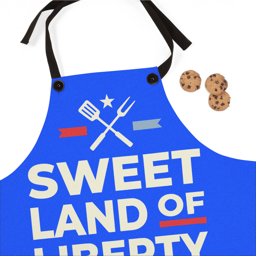 Sweet Land of Liberty BBQ Apron | Patriotic Grilling Kitchen Apron | Fourth of July Cooking Apron | USA Blue Gift Apron