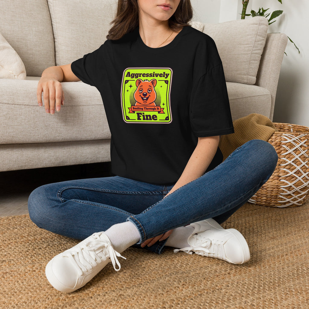 Funny Bear T-Shirt | Aggressively Smiling Fine Retro Neon Graphic Tee | Bear Lover Sarcastic Gift