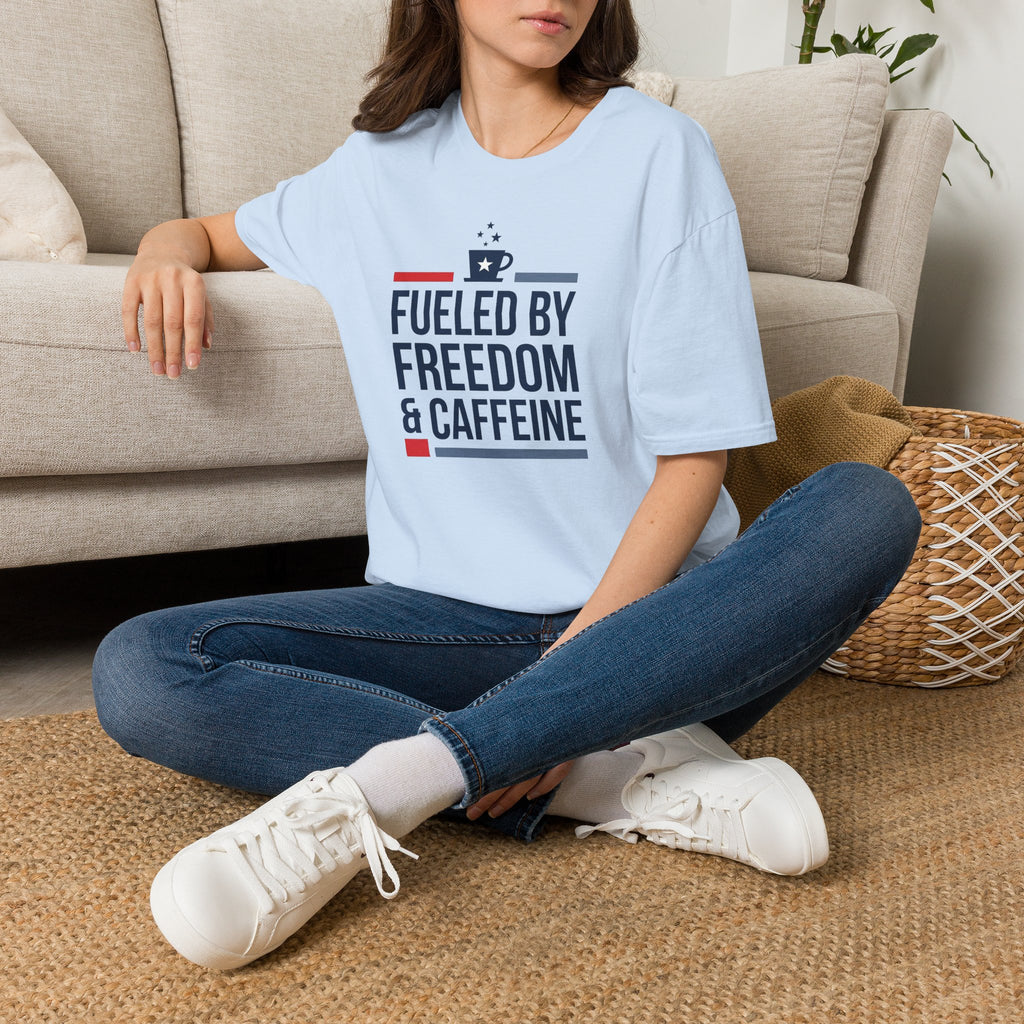 Fueled by Freedom & Caffeine T-Shirt | Patriotic Coffee Lover Tee | 4th of July Gift | Unisex Graphic Tee | American Pride