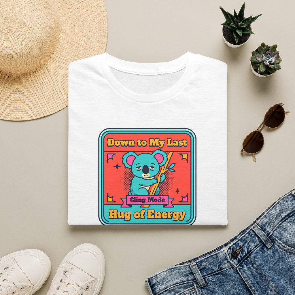 Funny Koala T-Shirt | Down to My Last Cling Mode Hug of Energy | Cute Kawaii Animal Graphic Tee