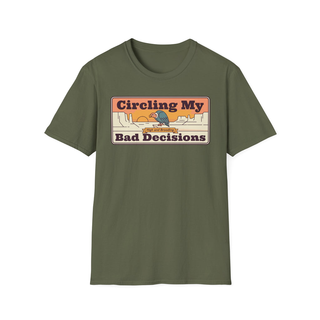 Funny Vulture T-Shirt | Circling My Bad Decisions Retro Desert Graphic Tee | Sarcastic Gift