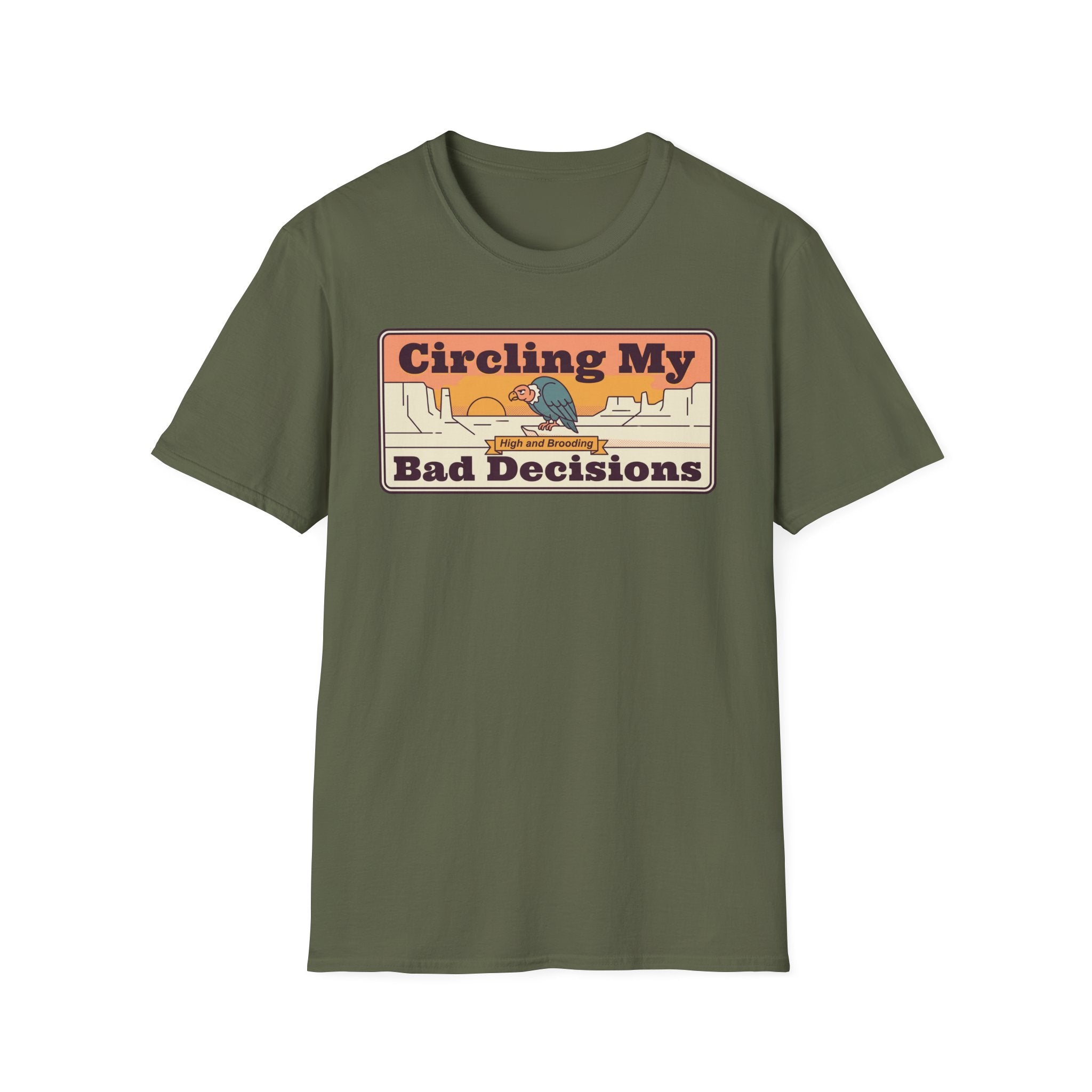 Funny Vulture T-Shirt | Circling My Bad Decisions Retro Desert Graphic Tee | Sarcastic Gift