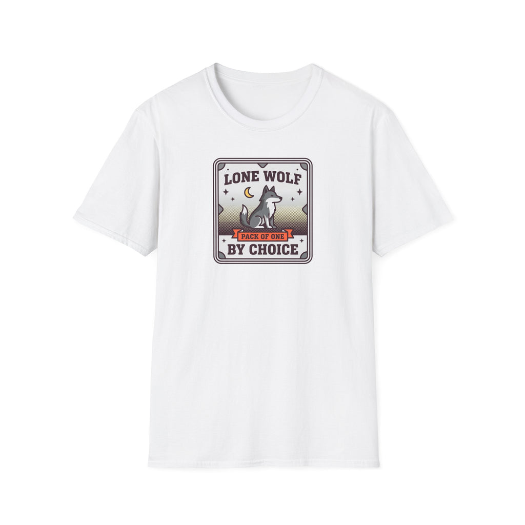 Funny Wolf T-Shirt | Lone Wolf By Choice Pack of One Moon Badge Graphic Tee | Wolf Lover Gift