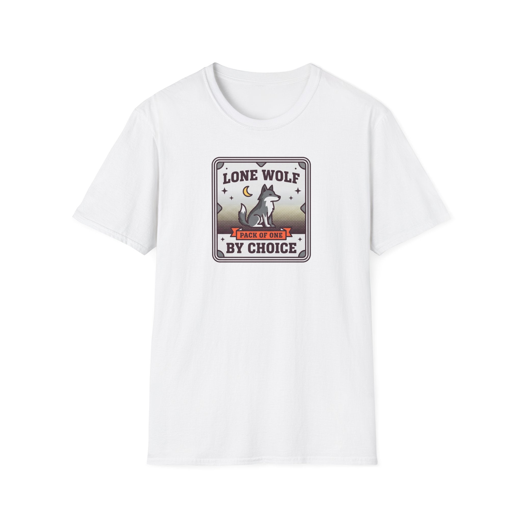 Funny Wolf T-Shirt | Lone Wolf By Choice Pack of One Moon Badge Graphic Tee | Wolf Lover Gift