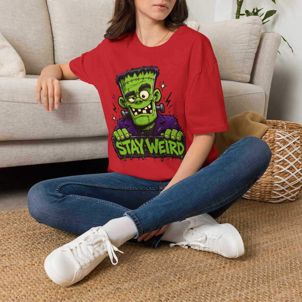 Stay Weird Frankenstein T-Shirt | Halloween Monster Graphic Tee | Spooky Cartoon Tee | Funny Monster Shirt | Halloween Gift
