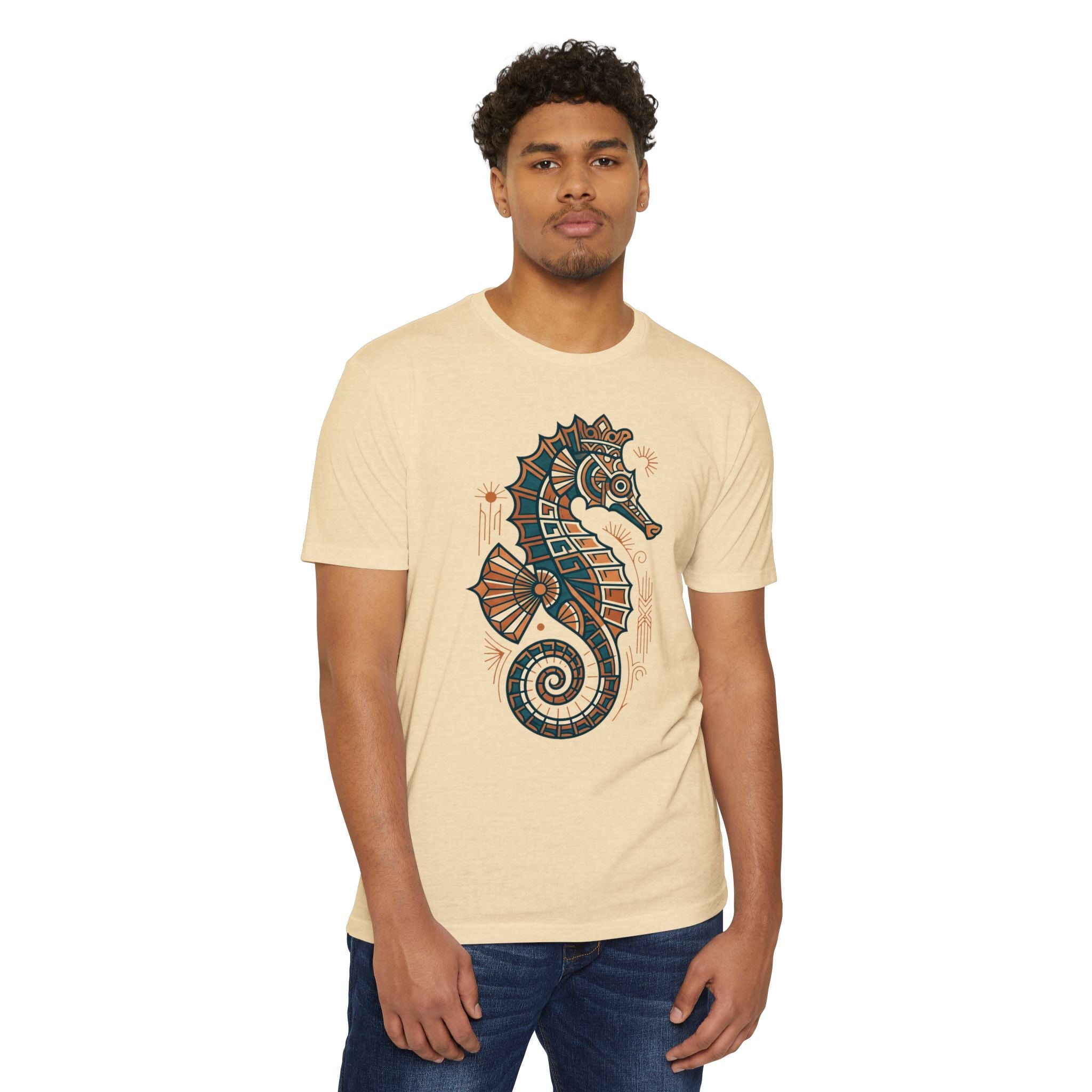 Seahorse T-Shirt Nautical Mosaic Coastal Beach Ocean Art Graphic Tee Sea Lover Gift Unisex