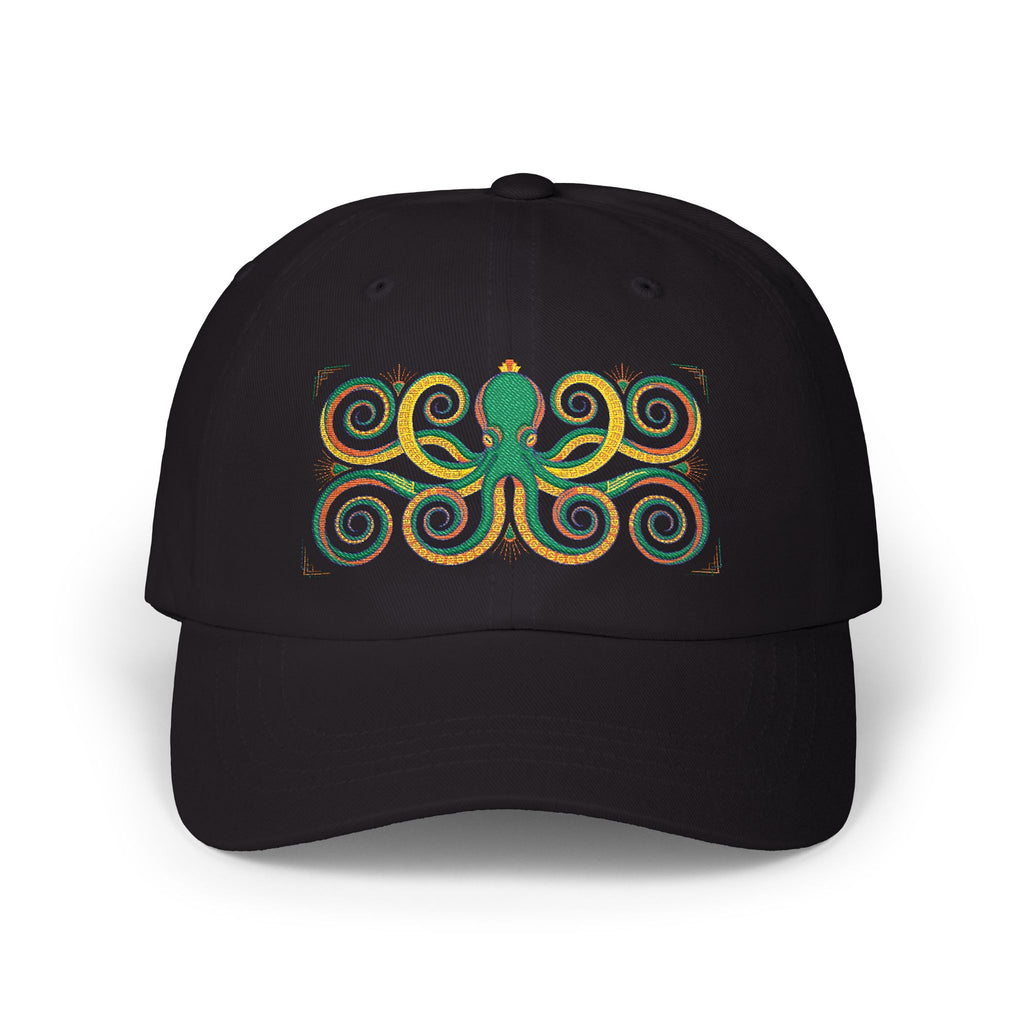 Octopus Swirl Dad Cap — Nautical Green & Gold Embroidered Baseball Hat