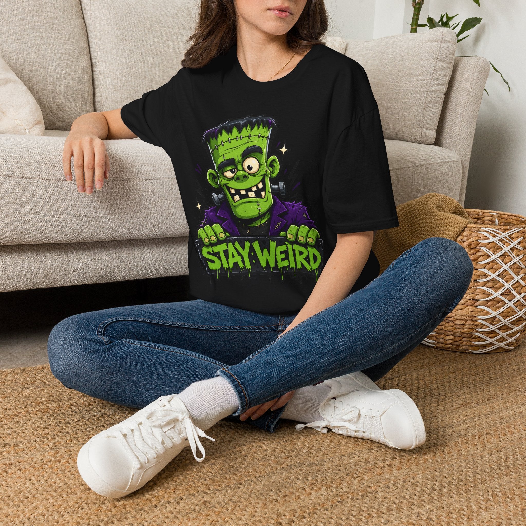 Stay Weird Frankenstein T-Shirt | Halloween Monster Graphic Tee | Spooky Cartoon Tee | Funny Monster Shirt | Halloween Gift