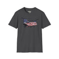 American Flag CH-47 Chinook T-shirt in dark charcoal with red, white and blue helicopter graphic