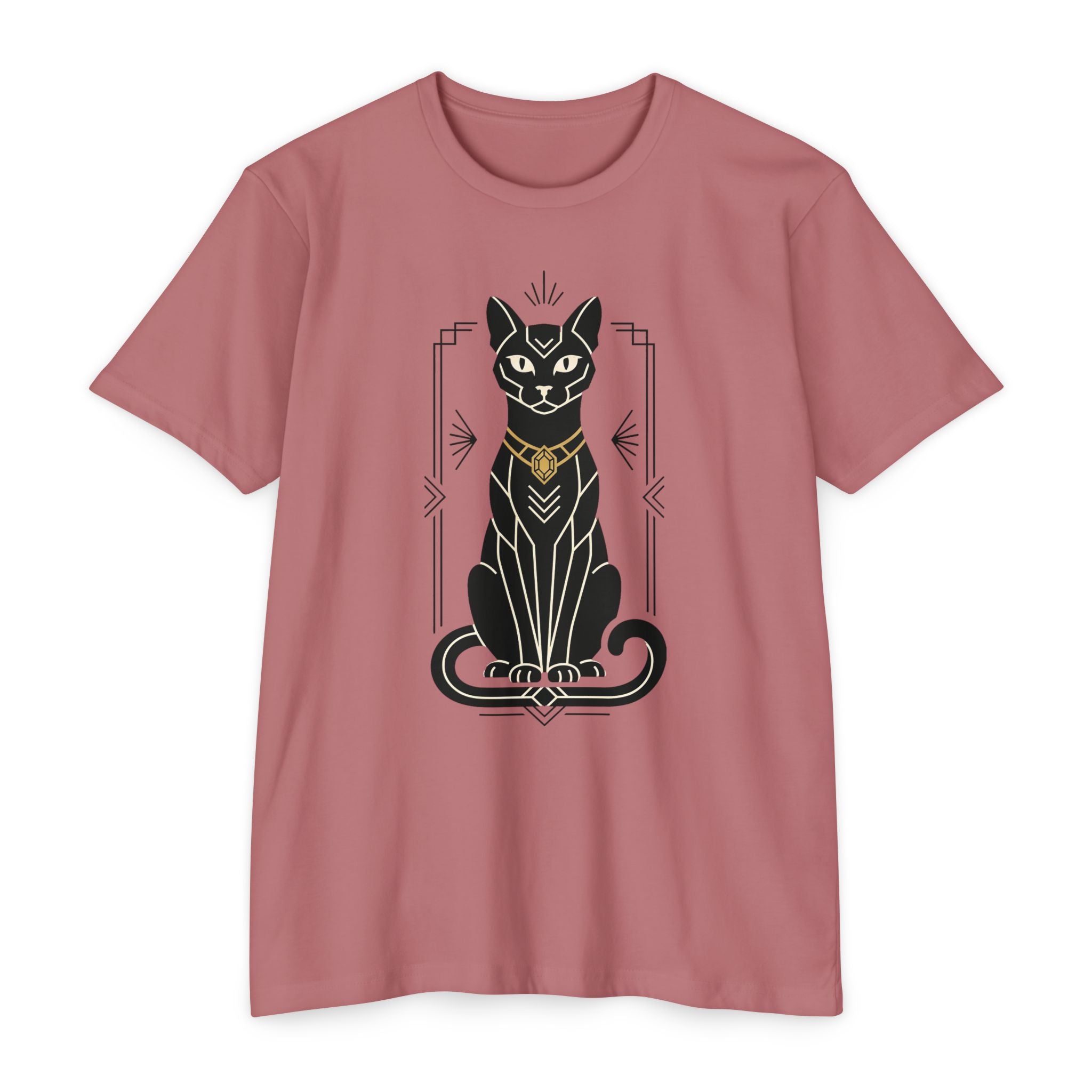 Black Cat T-Shirt Art Deco Egyptian Cat Illustration Graphic Tee Cat Lover Gift Mystic Unisex