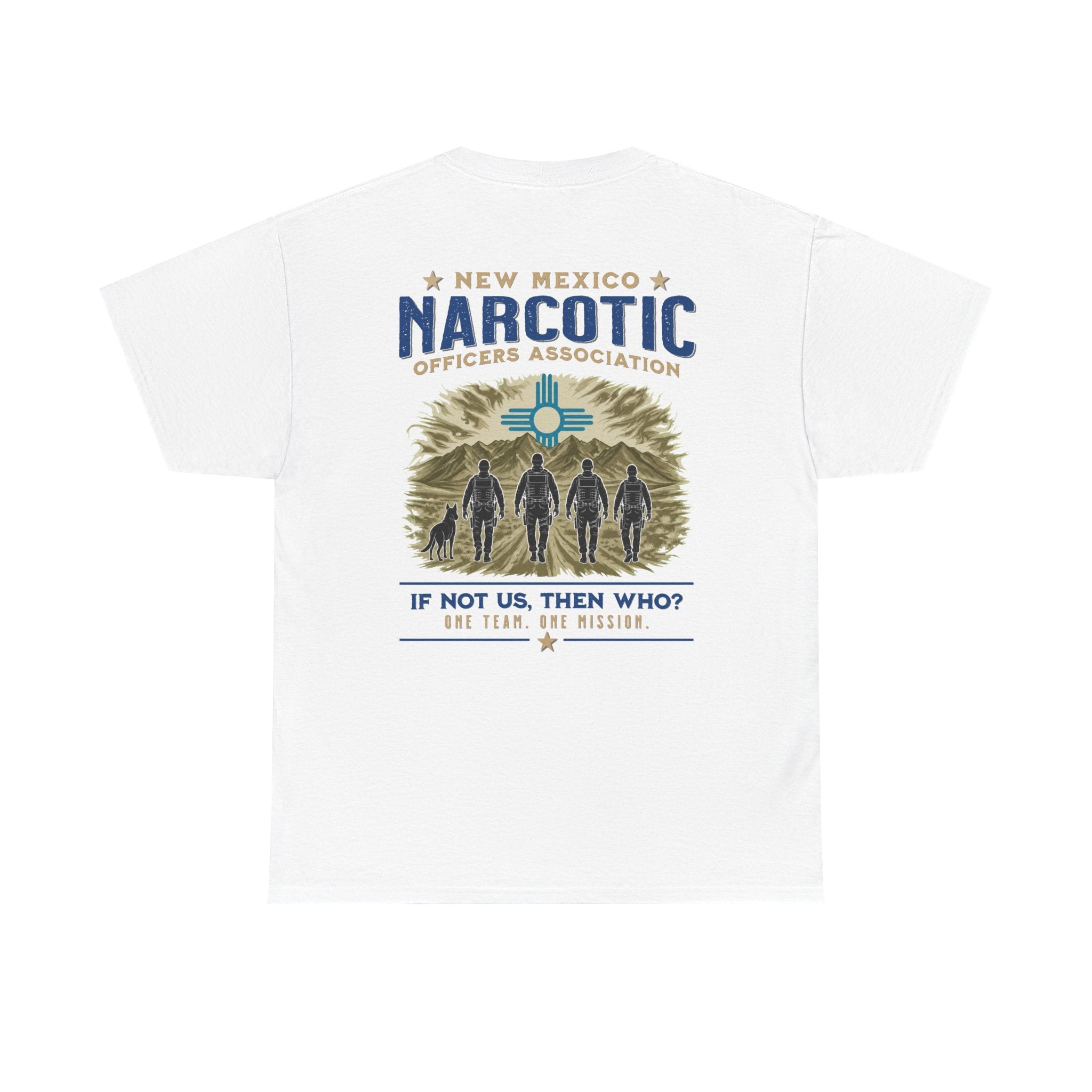 Black crewneck tee with large back New Mexico Narcotic Officers Association graphic