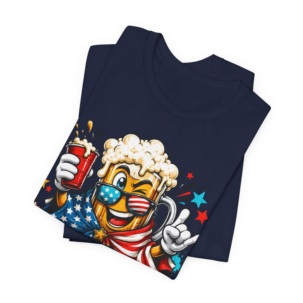 Red White & Brew 4th of July T-Shirt | Patriotic Beer Mascot American Flag Graphic Tee