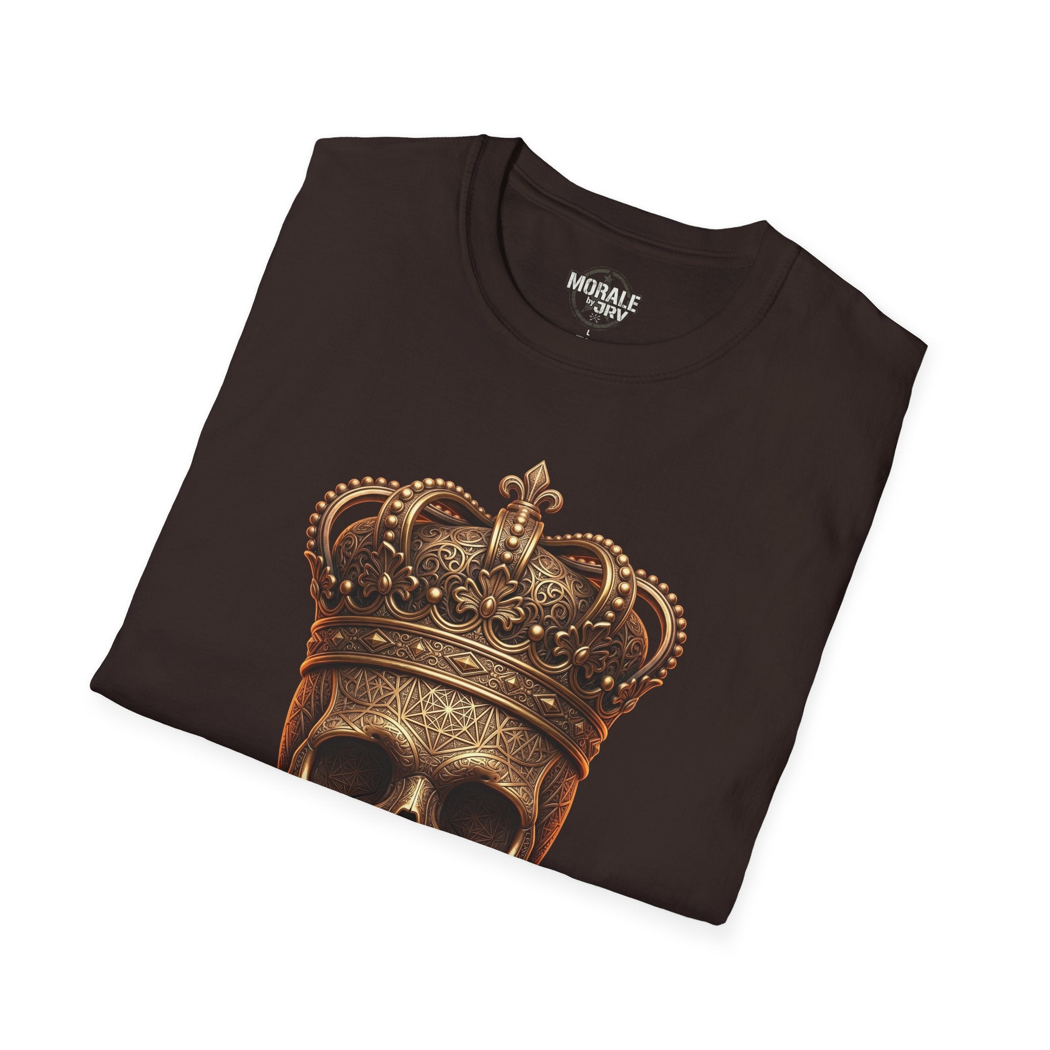Crowned Skull T-Shirt with gold royal crown skull graphic, dark chocolate