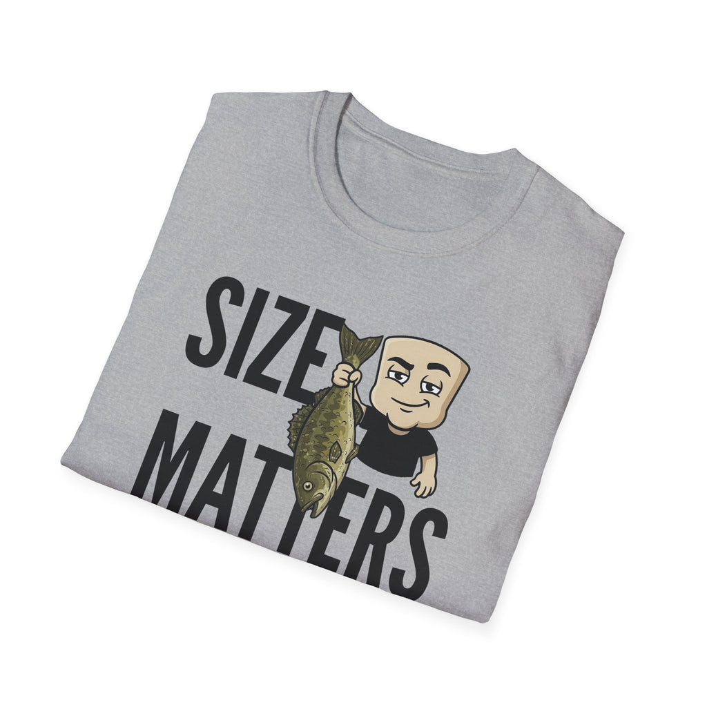 Size Matters T-Shirt, Funny Fishing Tee, Fisherman Angler Gift Shirt, Sarcastic Bass Fishing Humor Tee for Men & Women